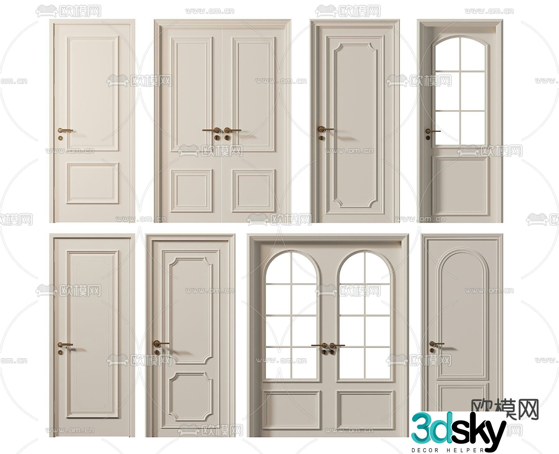 Simple European Door Double Open Door Bedroom Door Single Open Door 3D Model