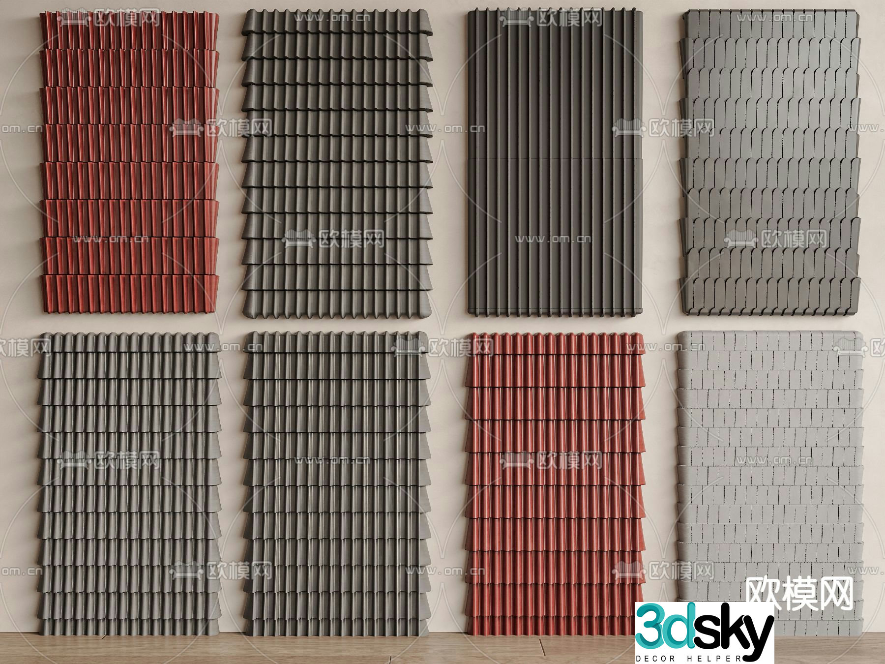 Tile background wall corrugated wall tile roof 3d model