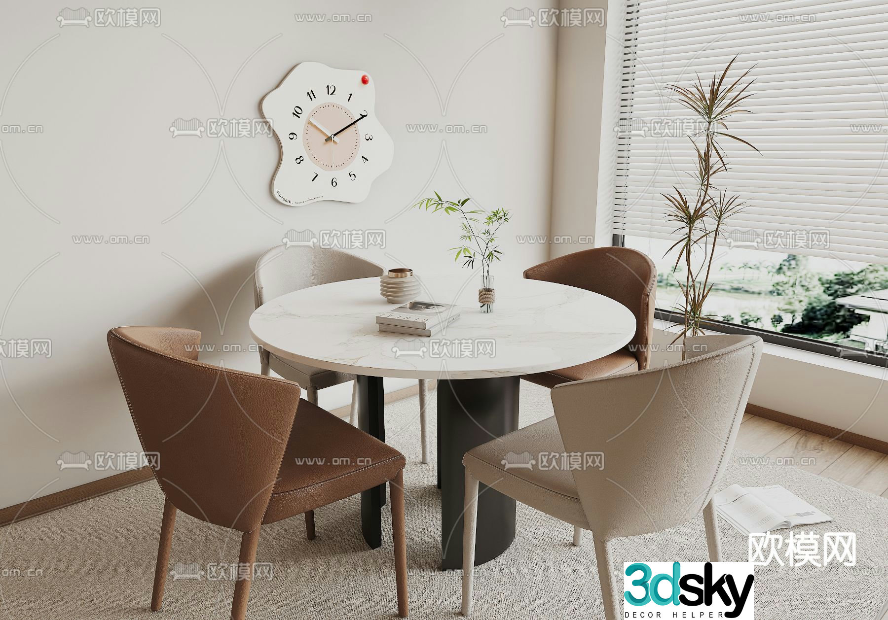 Modern dining table and chairs round dining table 3d model