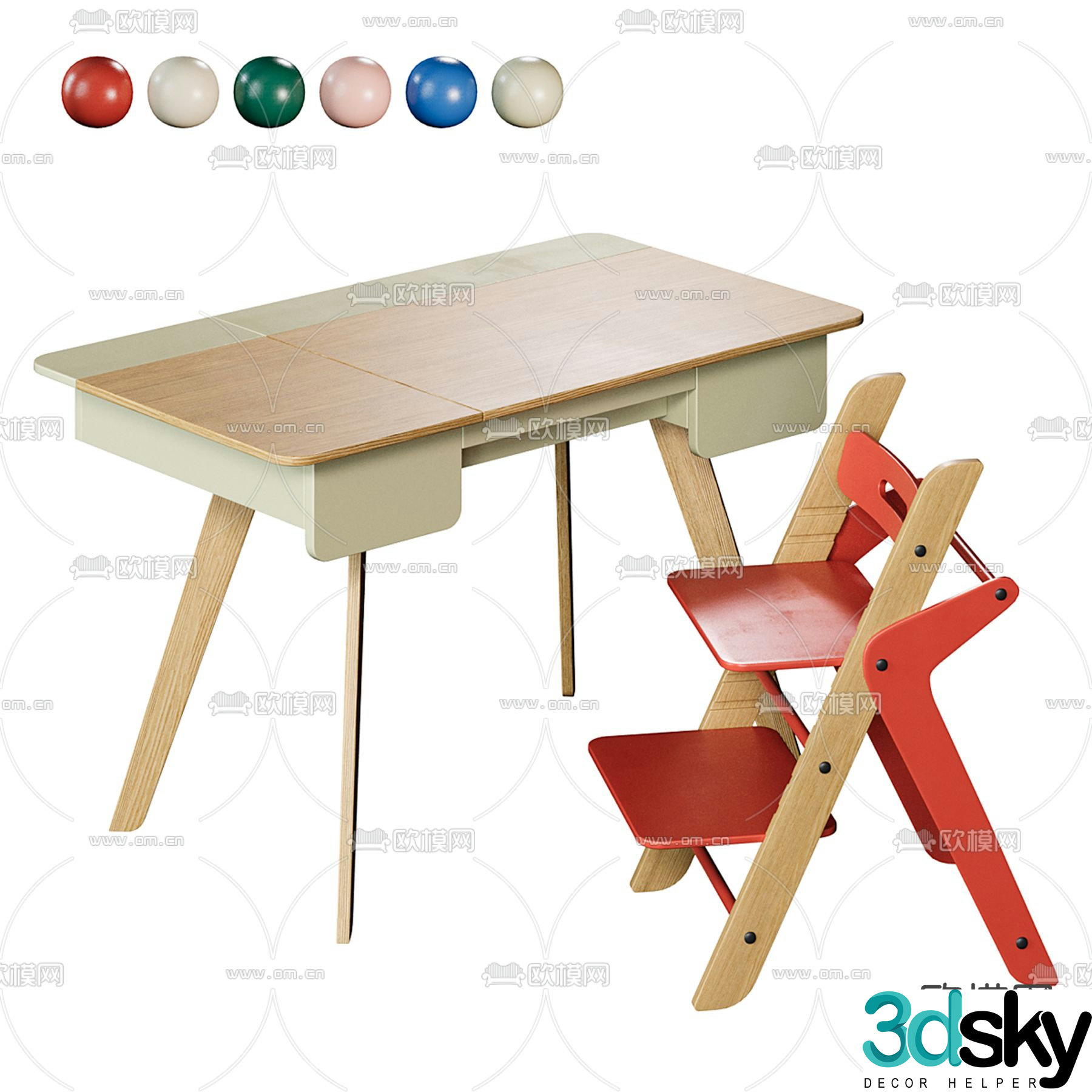 Children’s desk study table 3d model