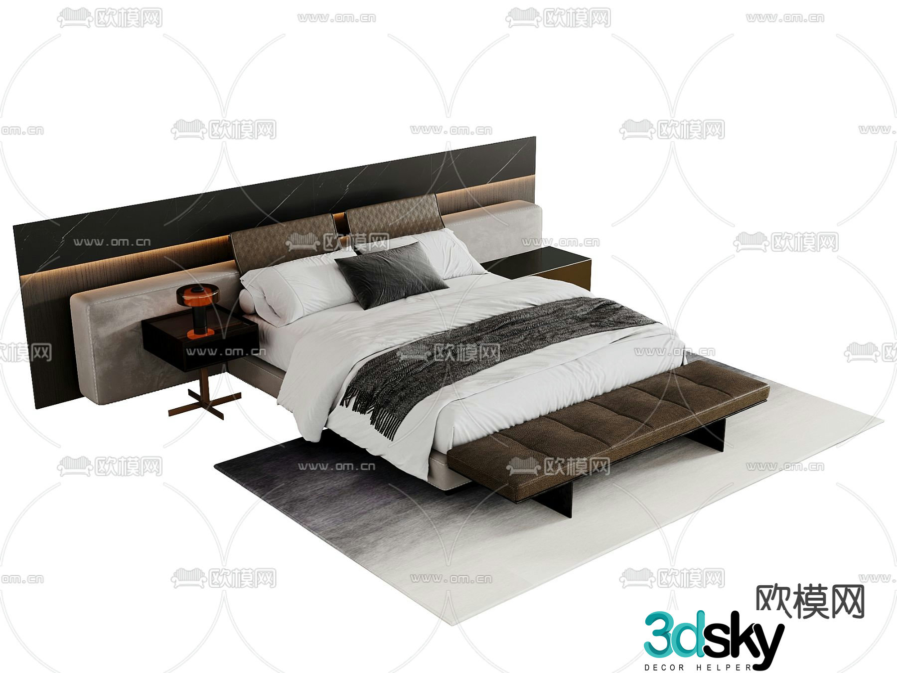 Modern double bed 3d model