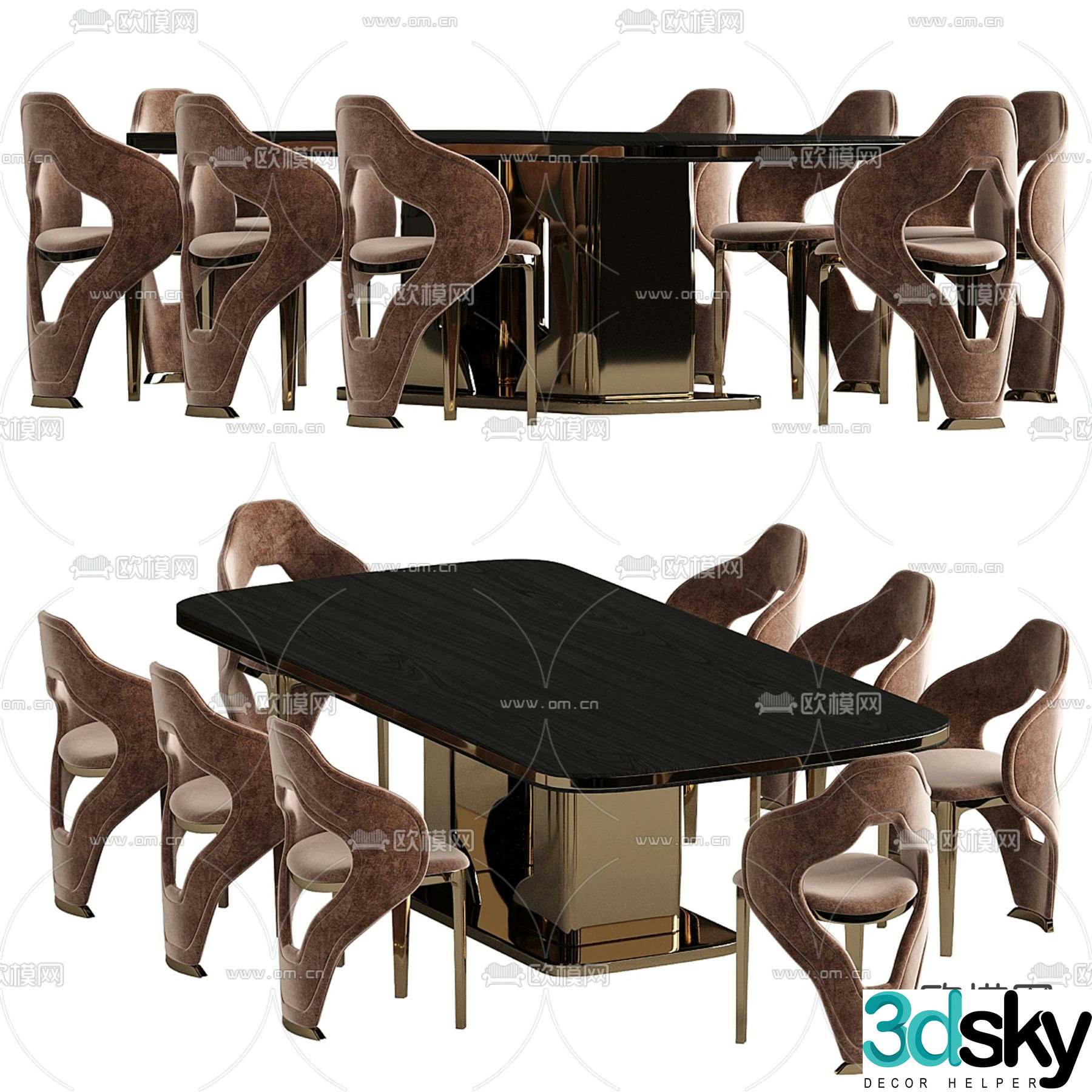 Light luxury dining table and chairs Bar dining table 3D model