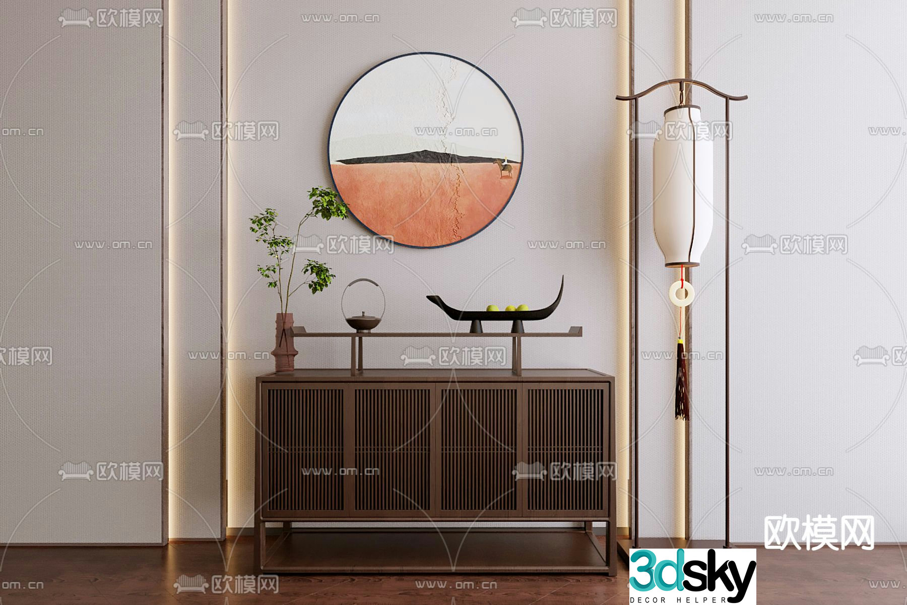 New Chinese style entrance cabinet end view cabinet 3D model