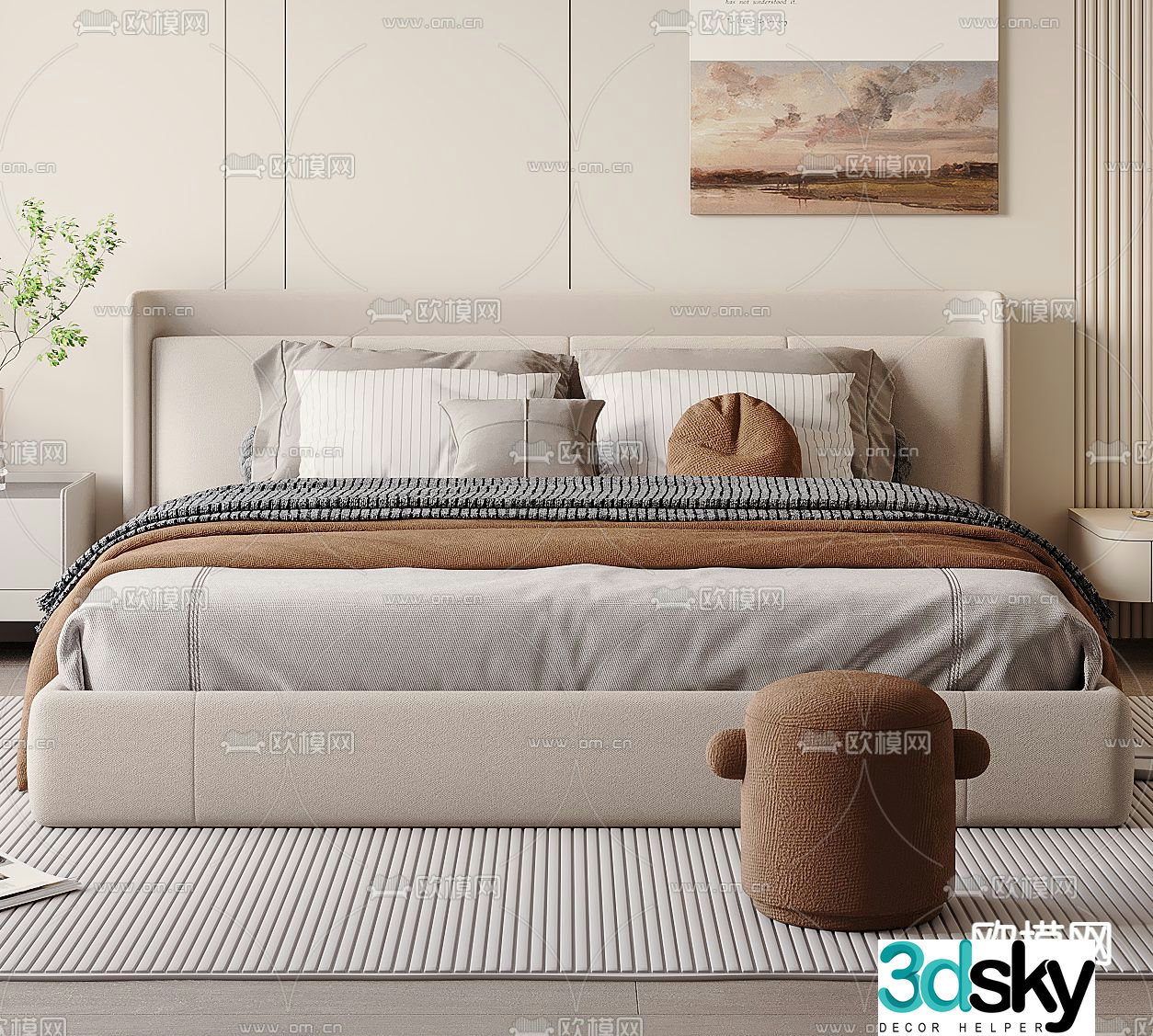 Modern double bed 3d model