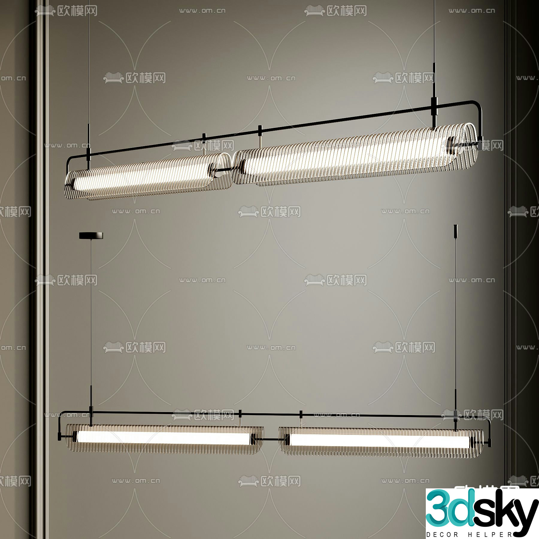 Restaurant chandelier long chandelier 3d model