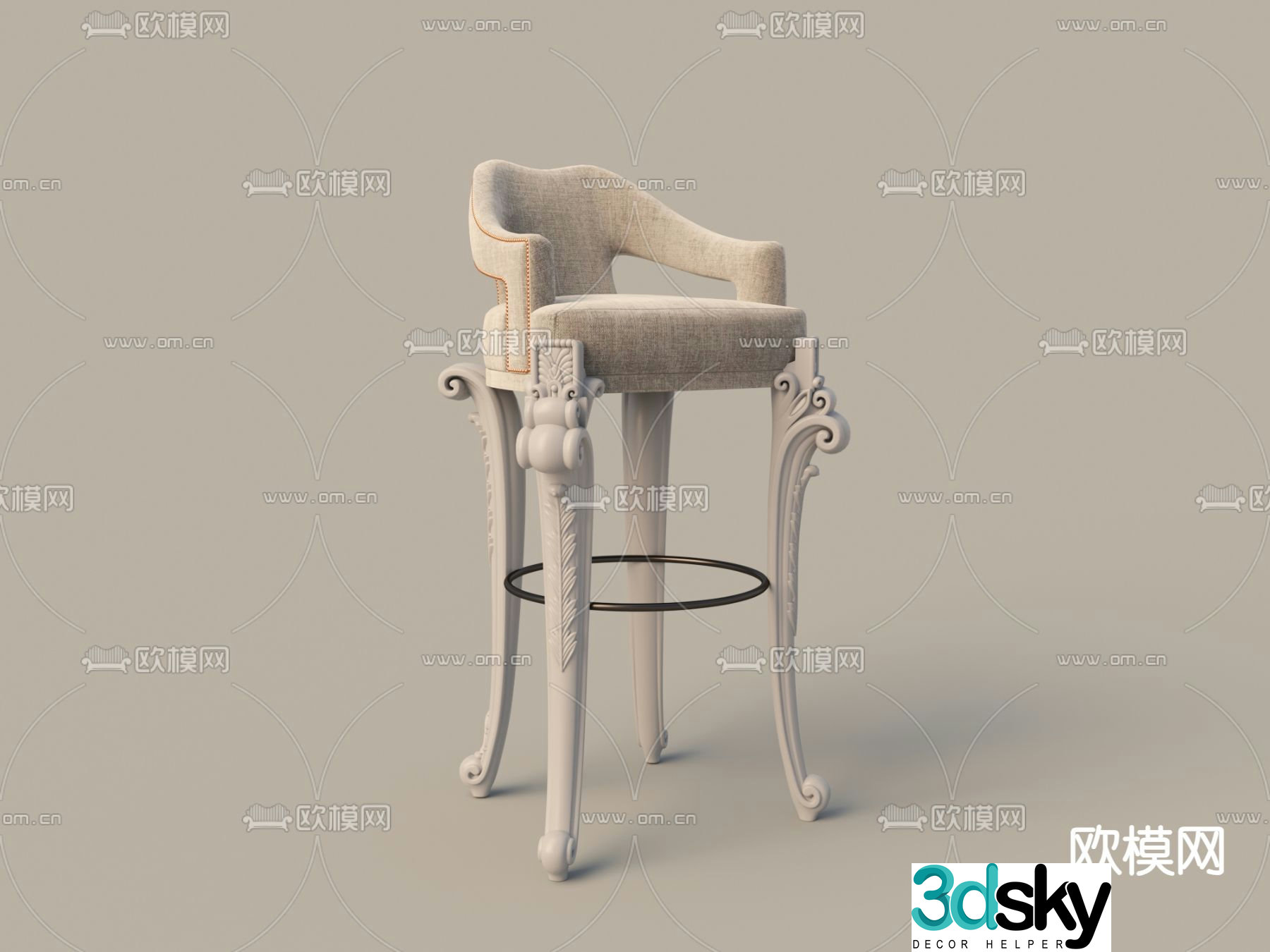 European bar chair high chair 3d model