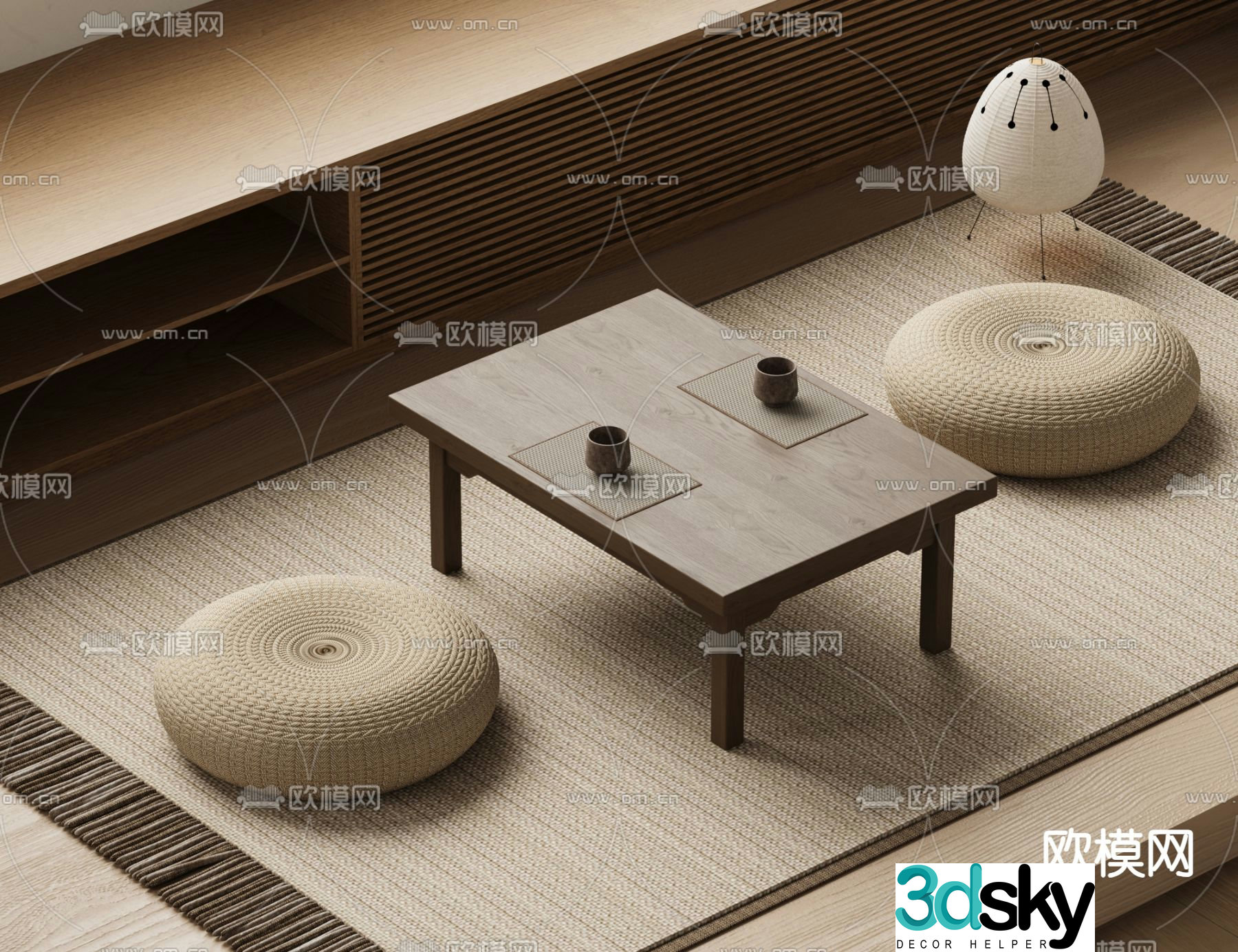 Japanese tea table tatami tea table 3d model