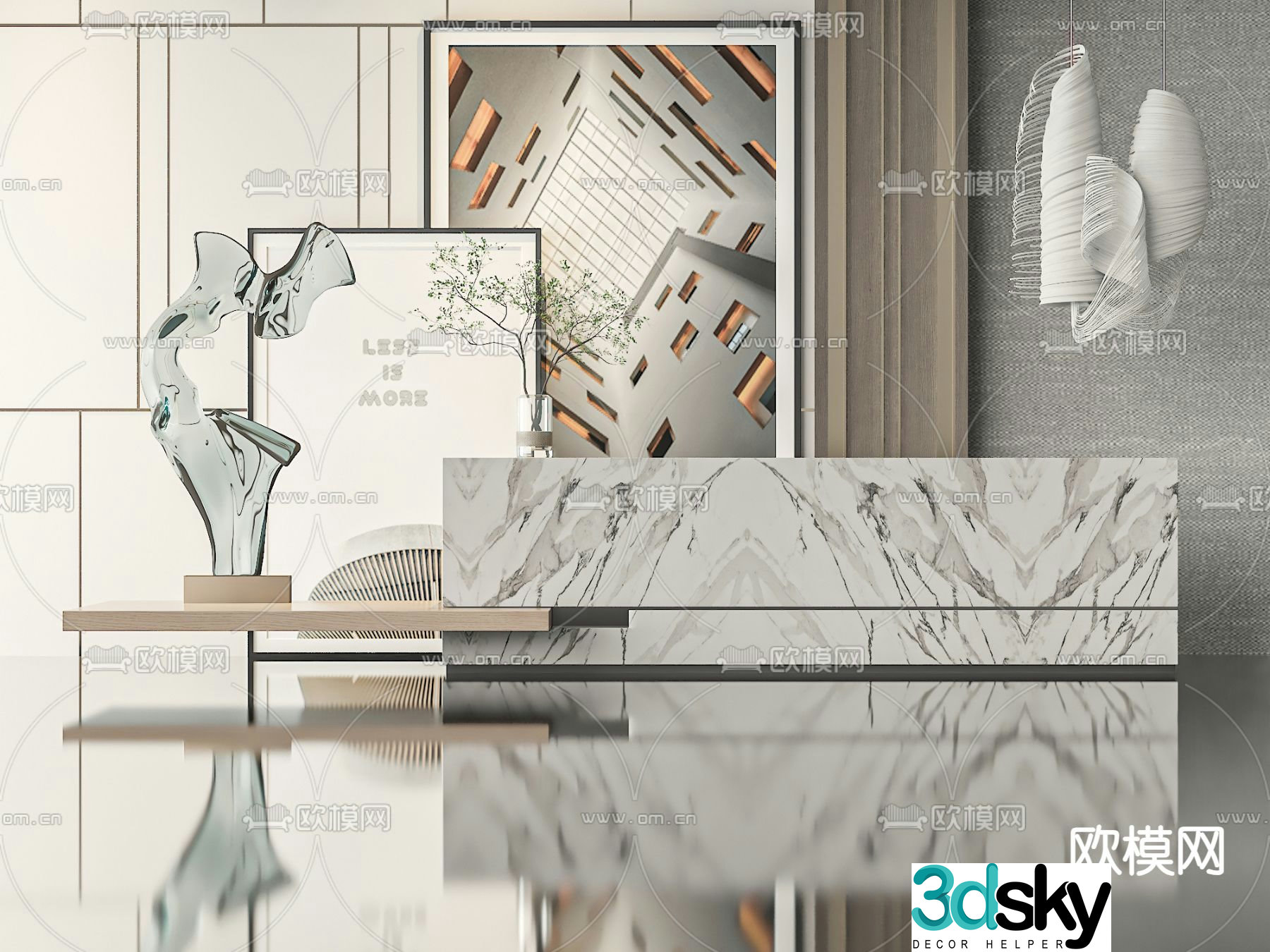 Front desk reception desk 3d model