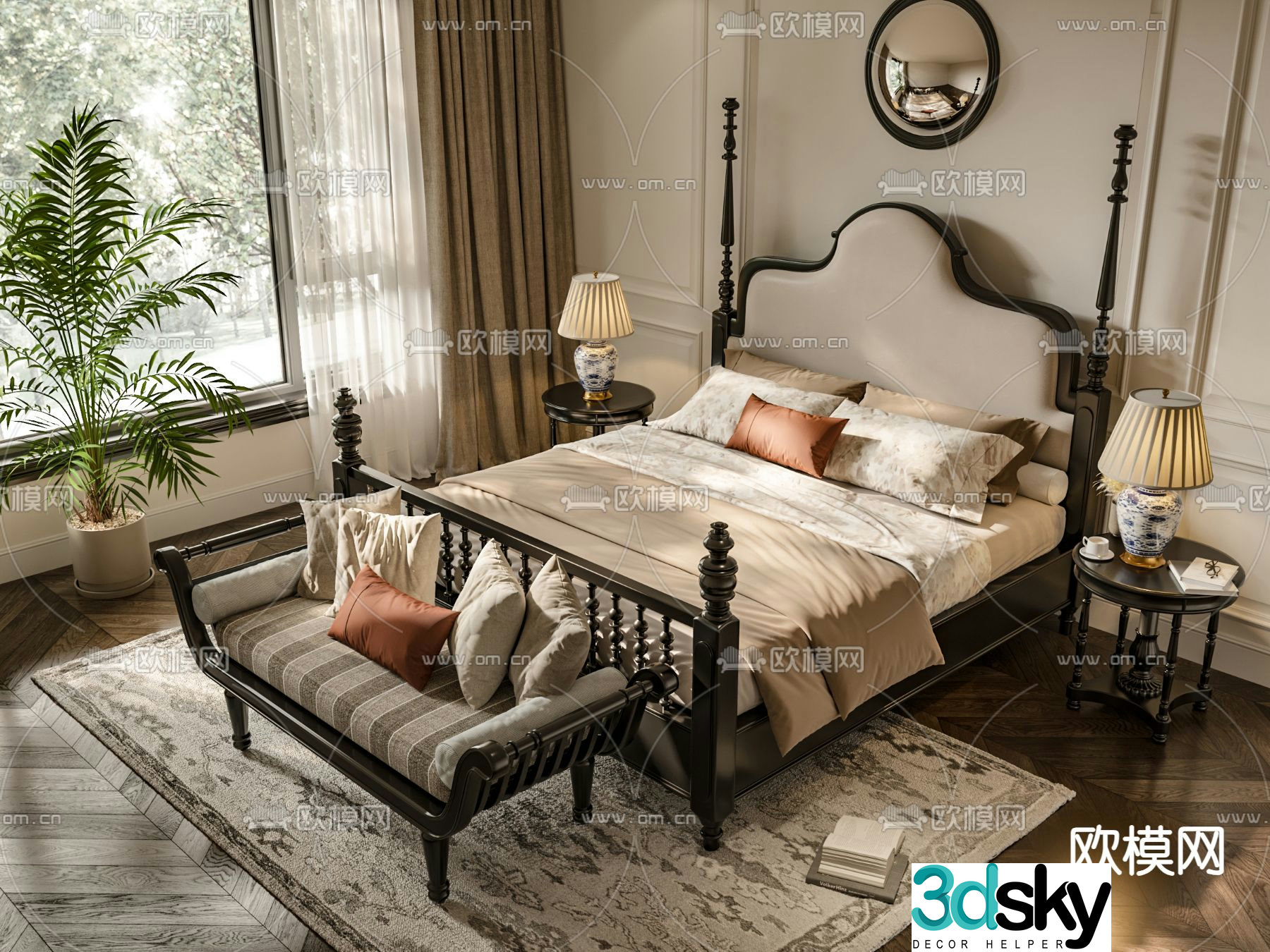 Medieval style double bed 3d model