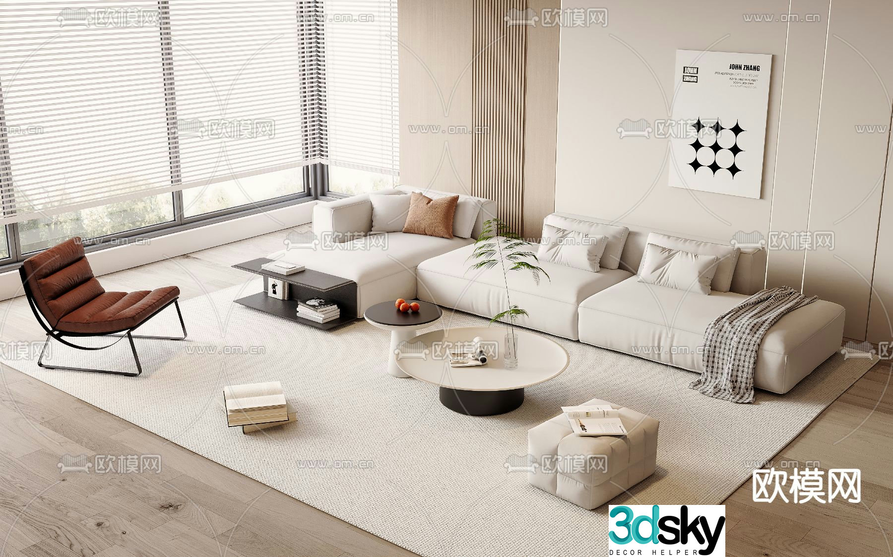 Cream style modular sofa corner sofa 3d model