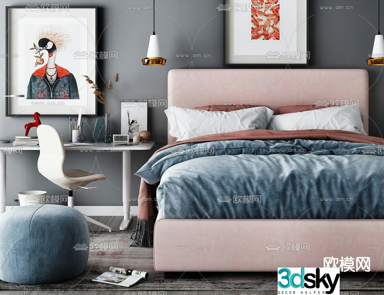 Modern double bed 3d model