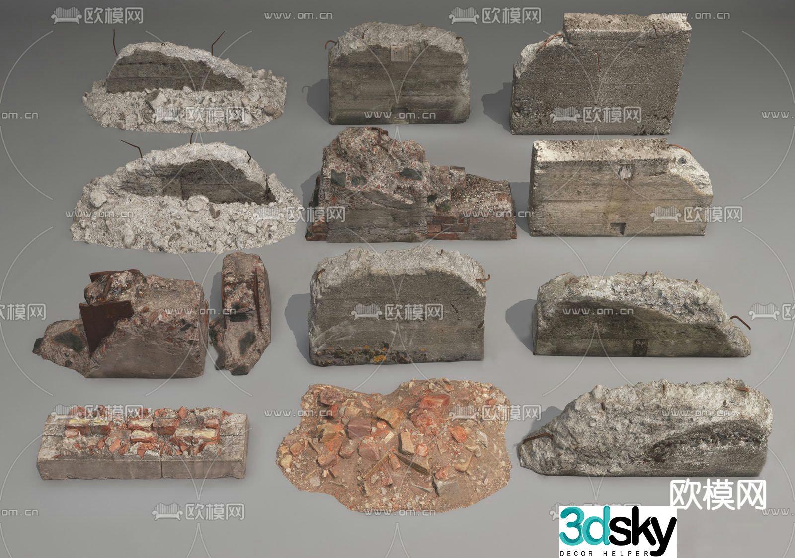 Damaged brick wall stone brick 3d model