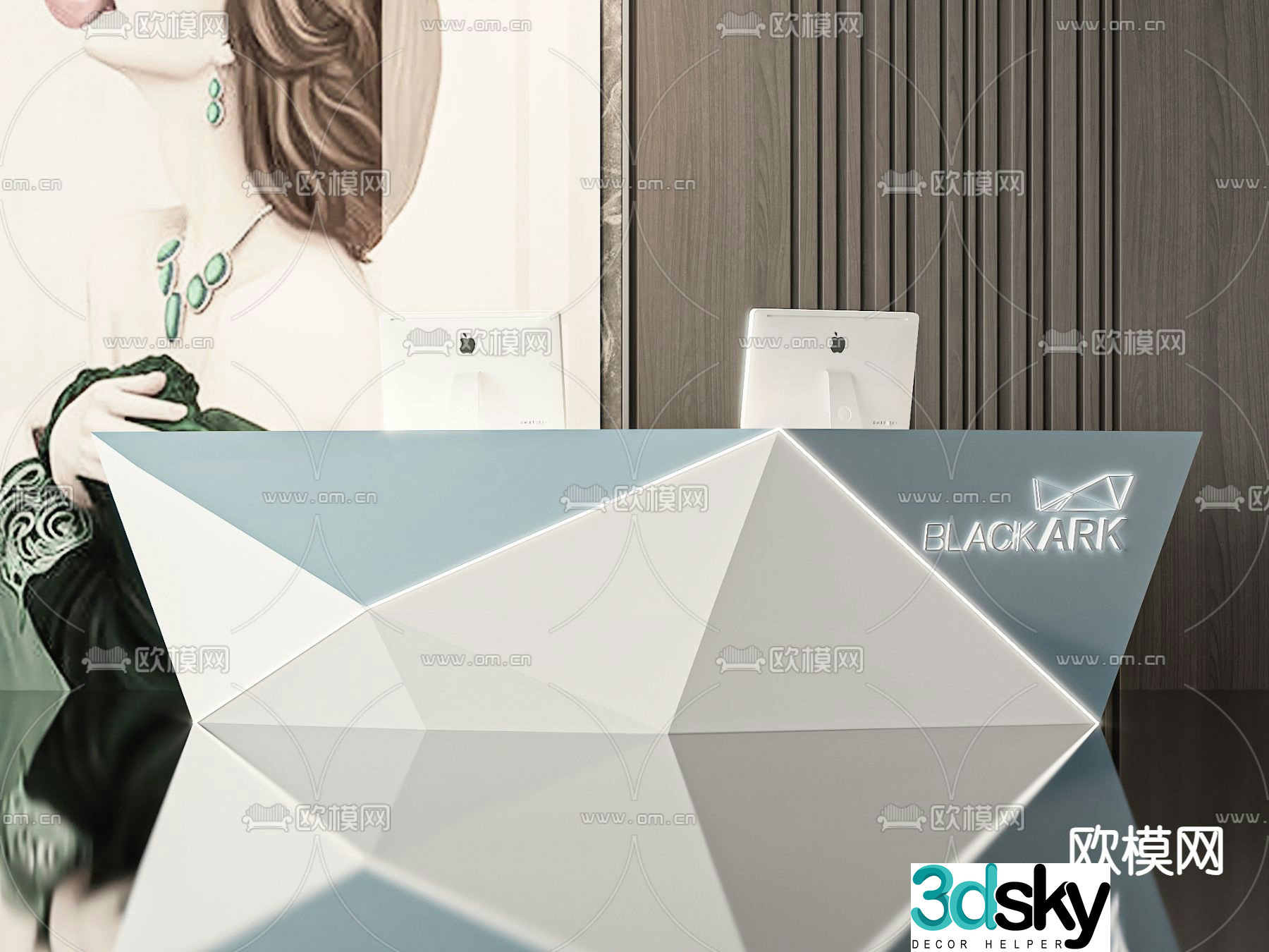 Front desk reception desk 3d model