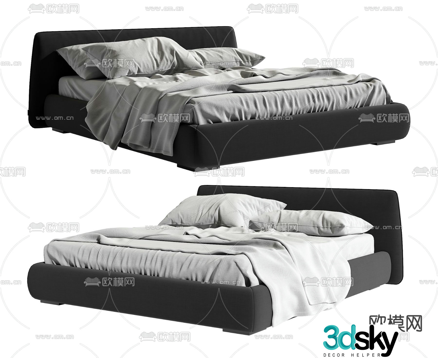 Modern double bed 3d model