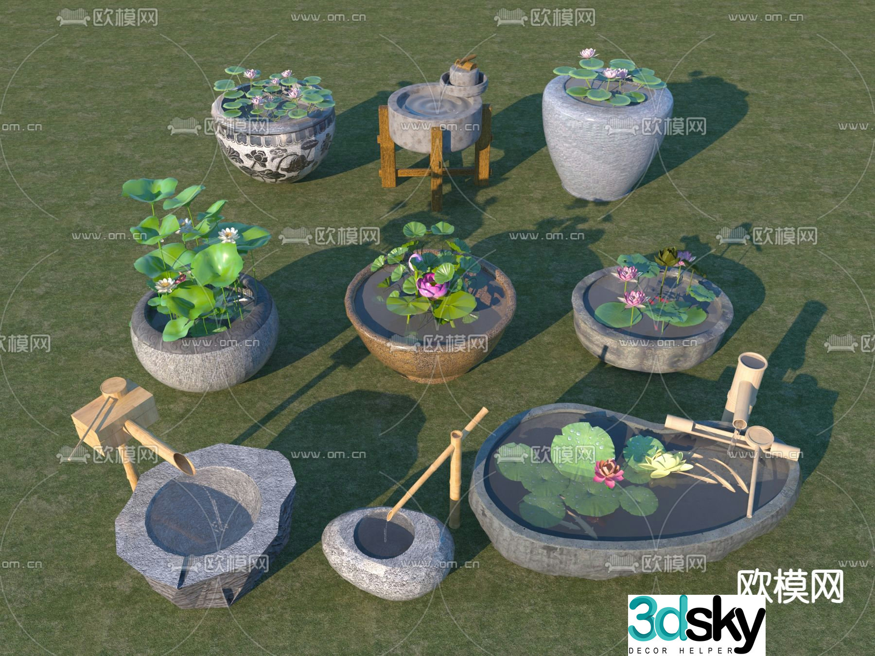 New Chinese style water bowl squatting frightened deer water tank 3D model