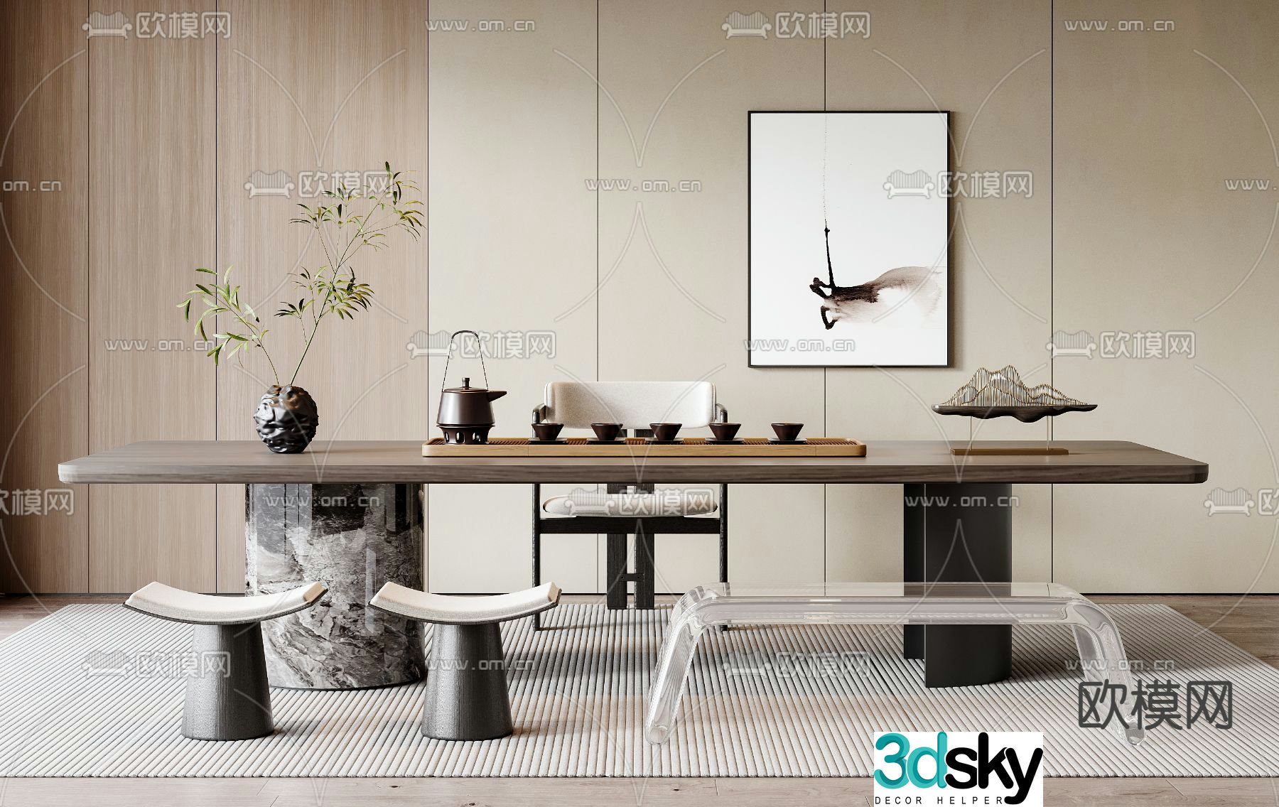 New Chinese style tea table tea table 3d model
