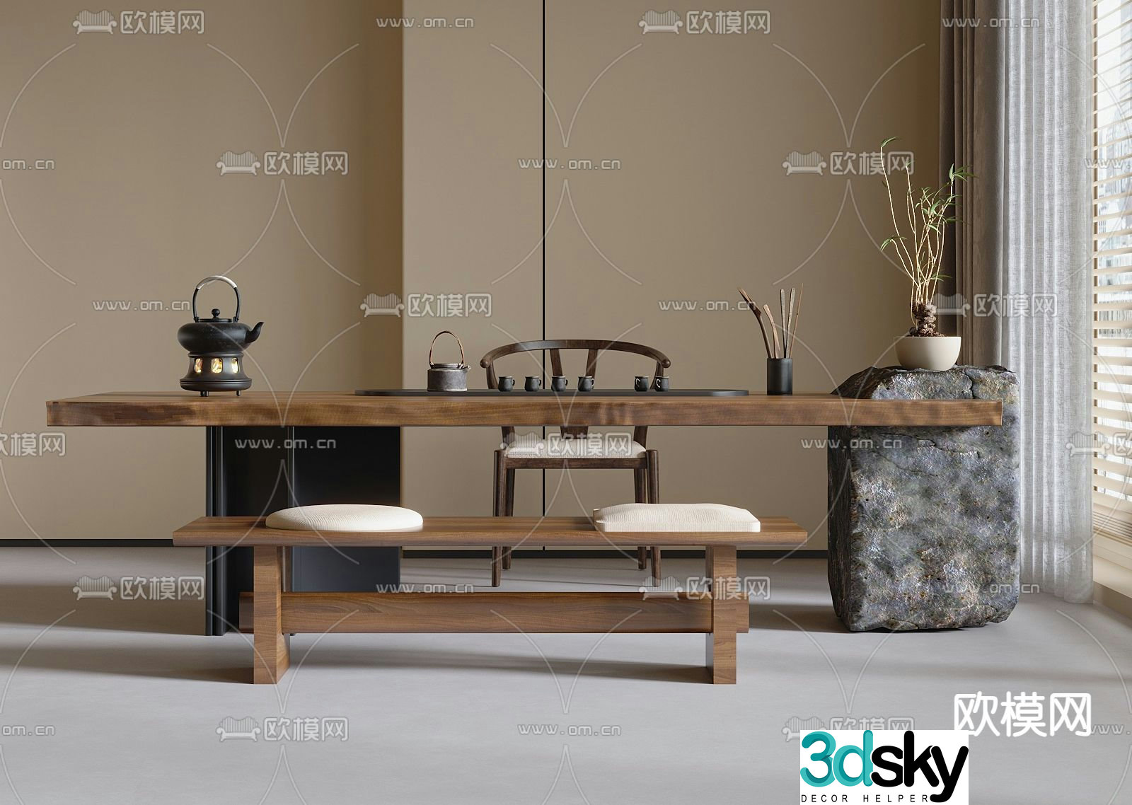Modern tea table and chairs 3d model
