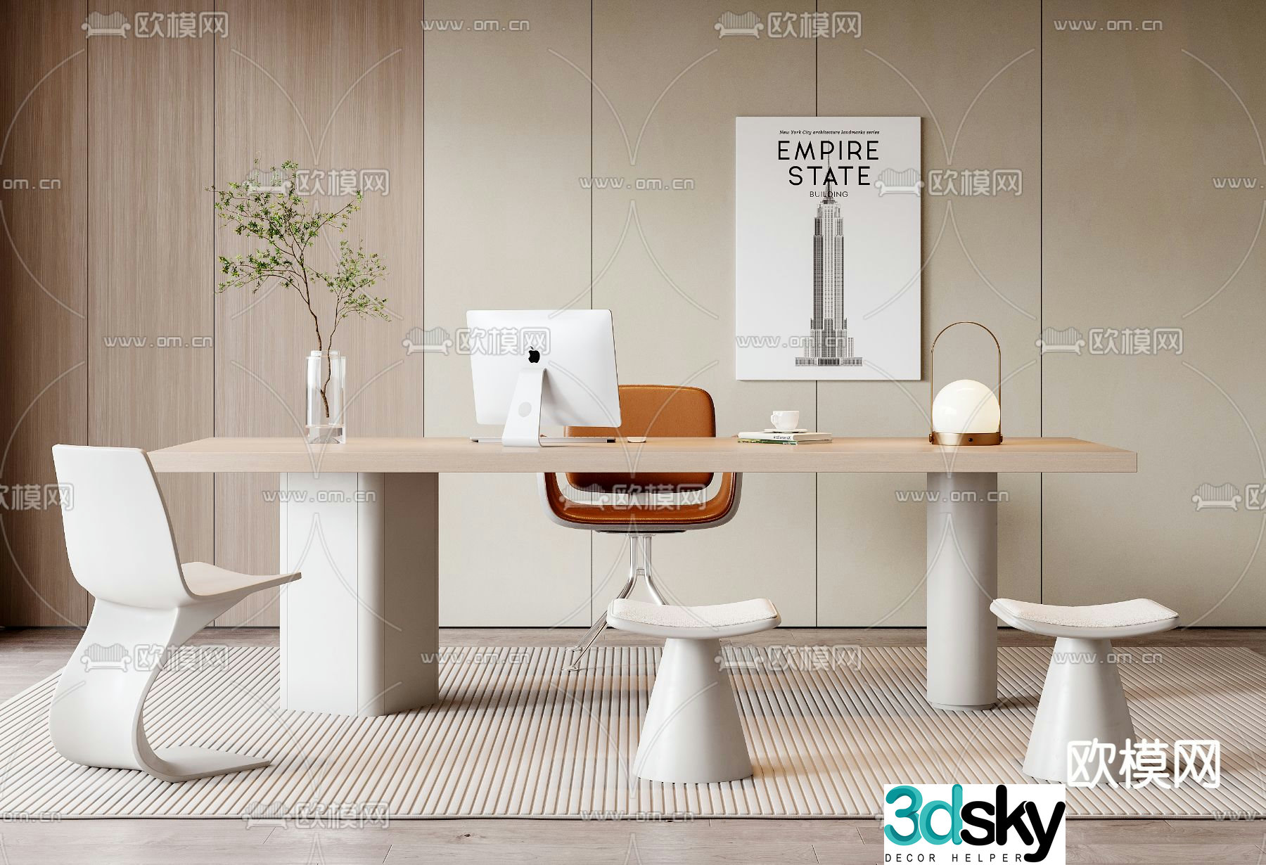 Modern desk computer desk study table 3d model