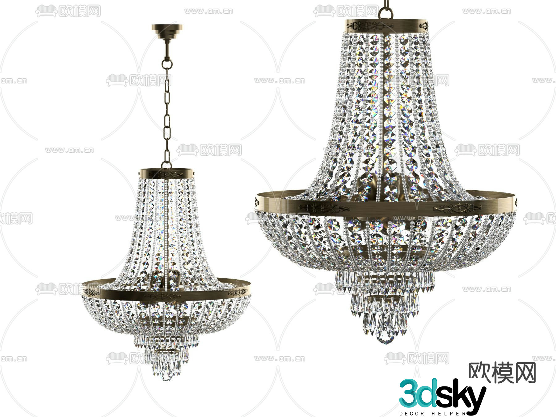 French crystal chandeliers 3d model