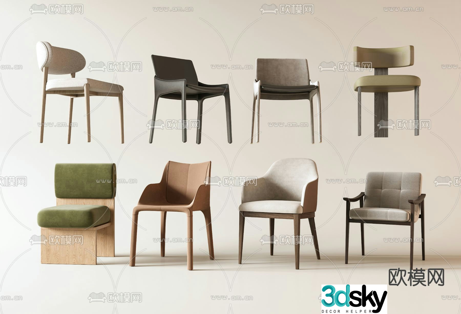 Modern dining chair single chair 3d model