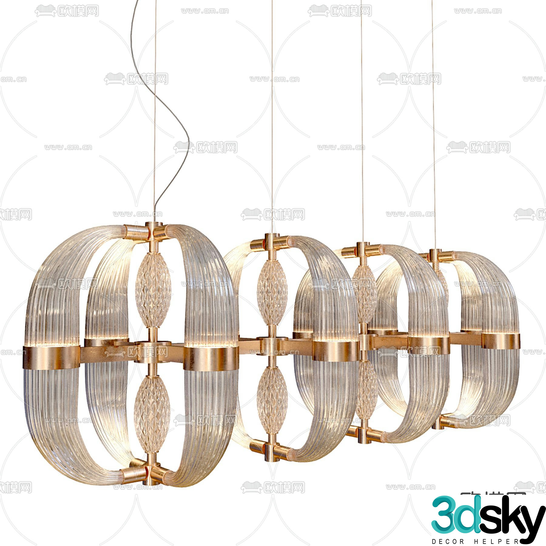 Glass chandelier long chandelier 3d model