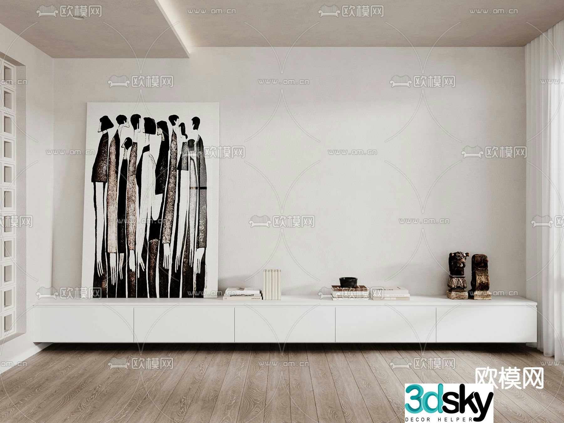 Wabi-sabi TV cabinet suspended cabinet 3D model