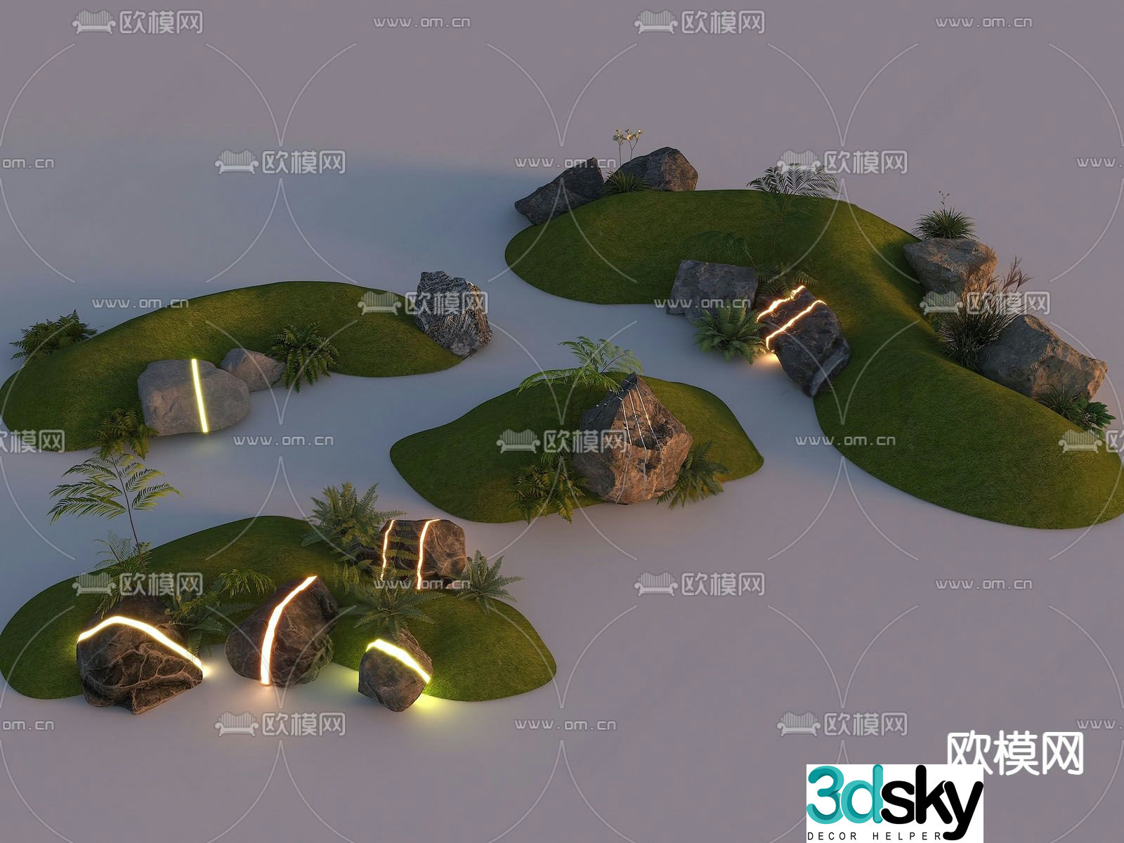 Micro terrain landscape stone courtyard landscaping 3D model