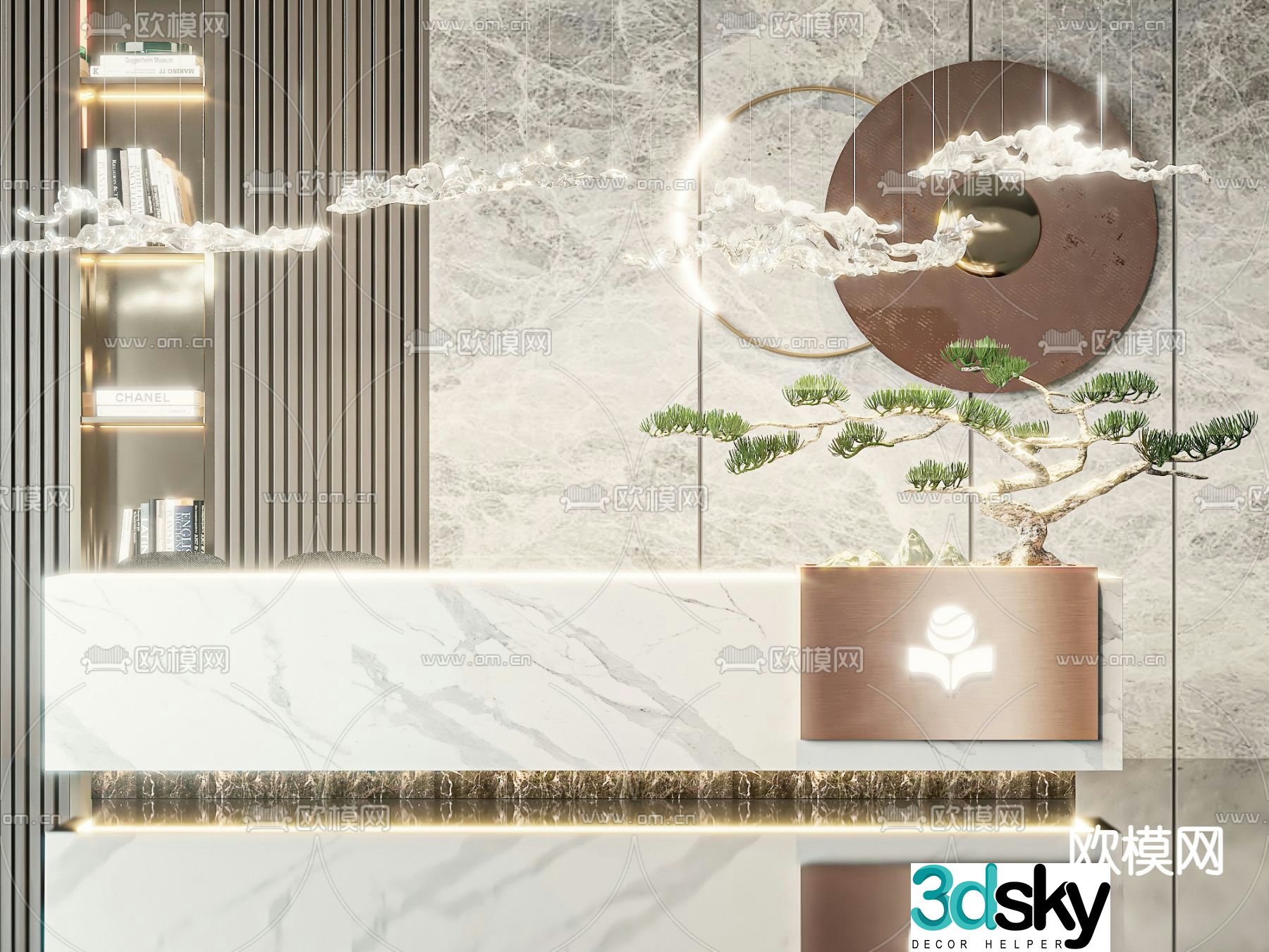 New Chinese style front desk reception desk 3d model