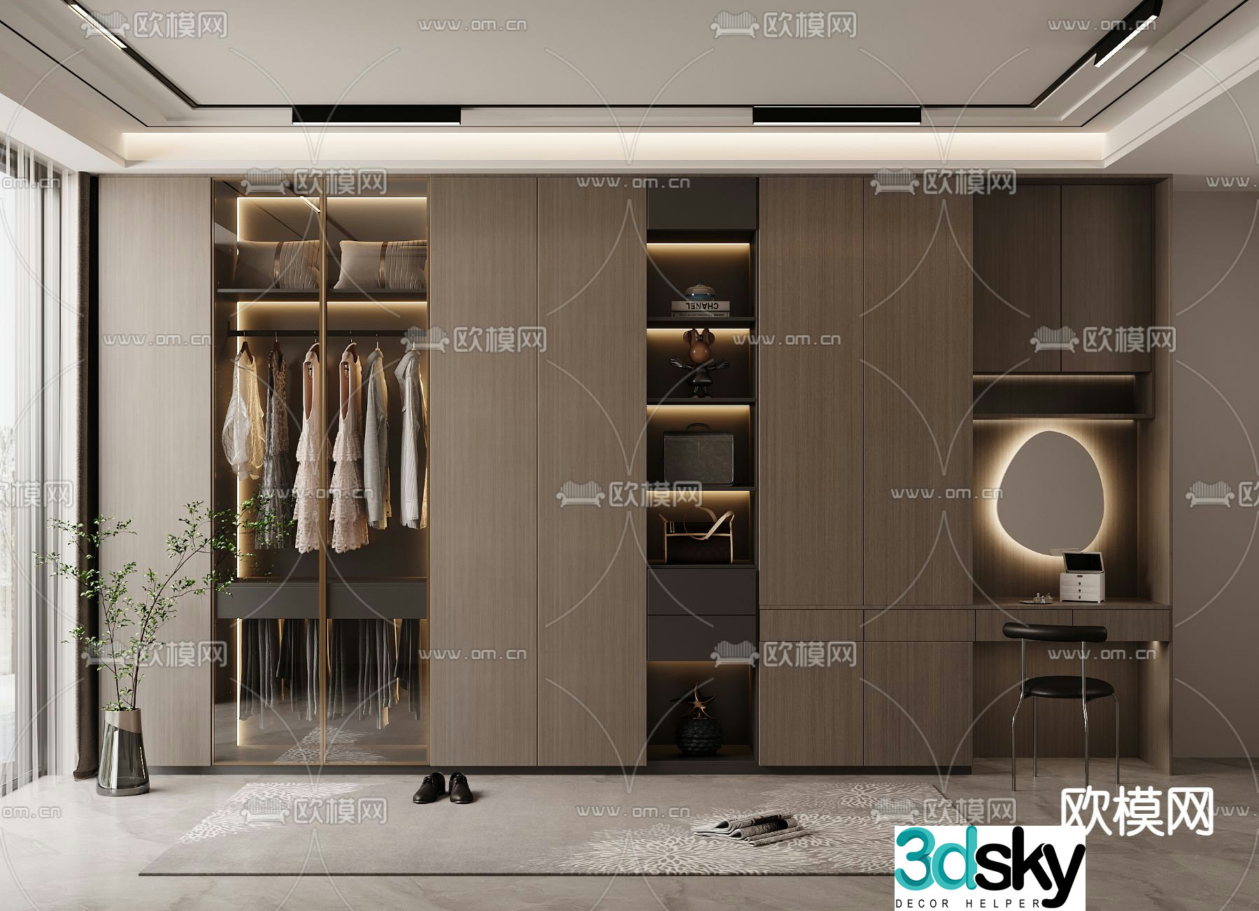 Modern wardrobe dresser integrated cabinet 3d model
