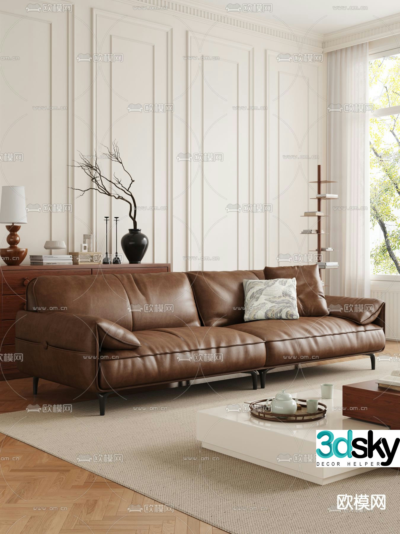 Leather Sofa Double Sofa 3d model