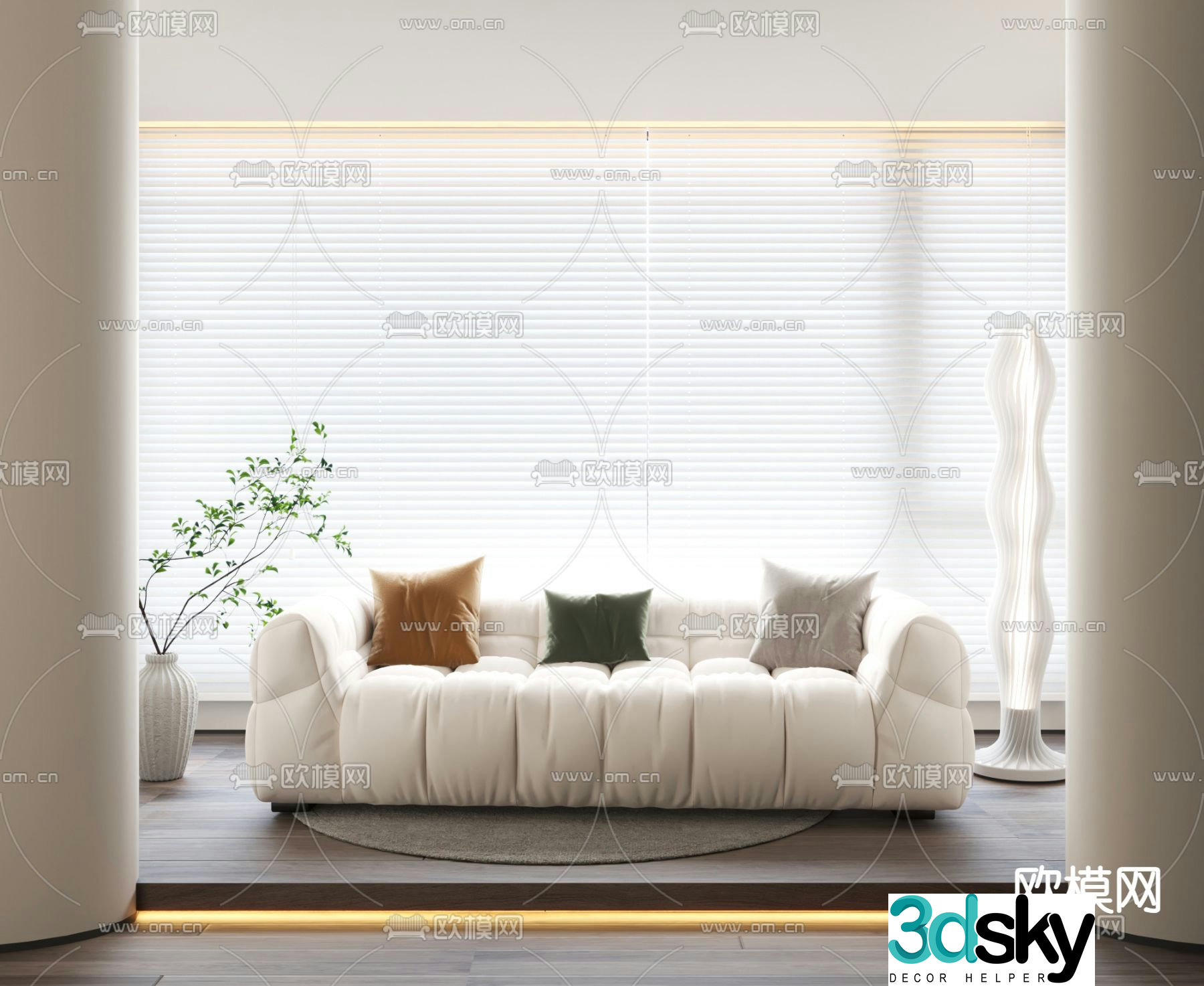 Cream style sofa three person sofa 3d model