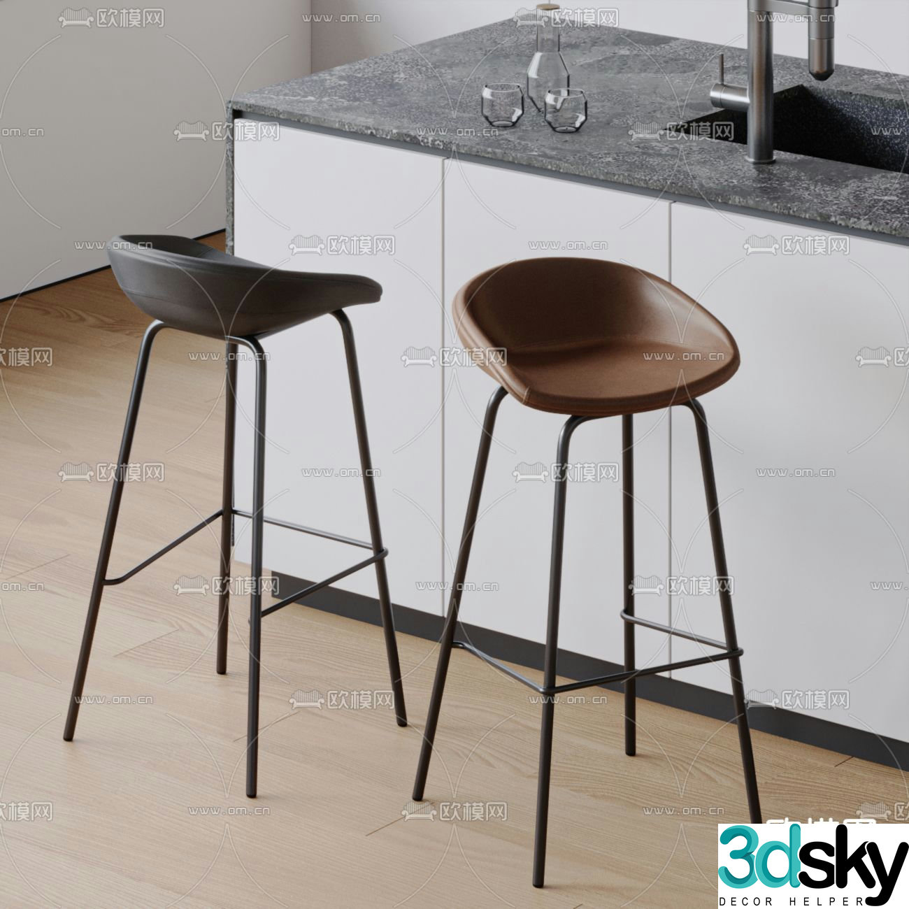 Modern bar stool seat 3d model