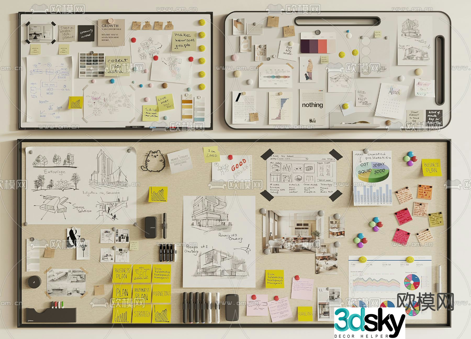 Note board photo wall message board whiteboard 3d model