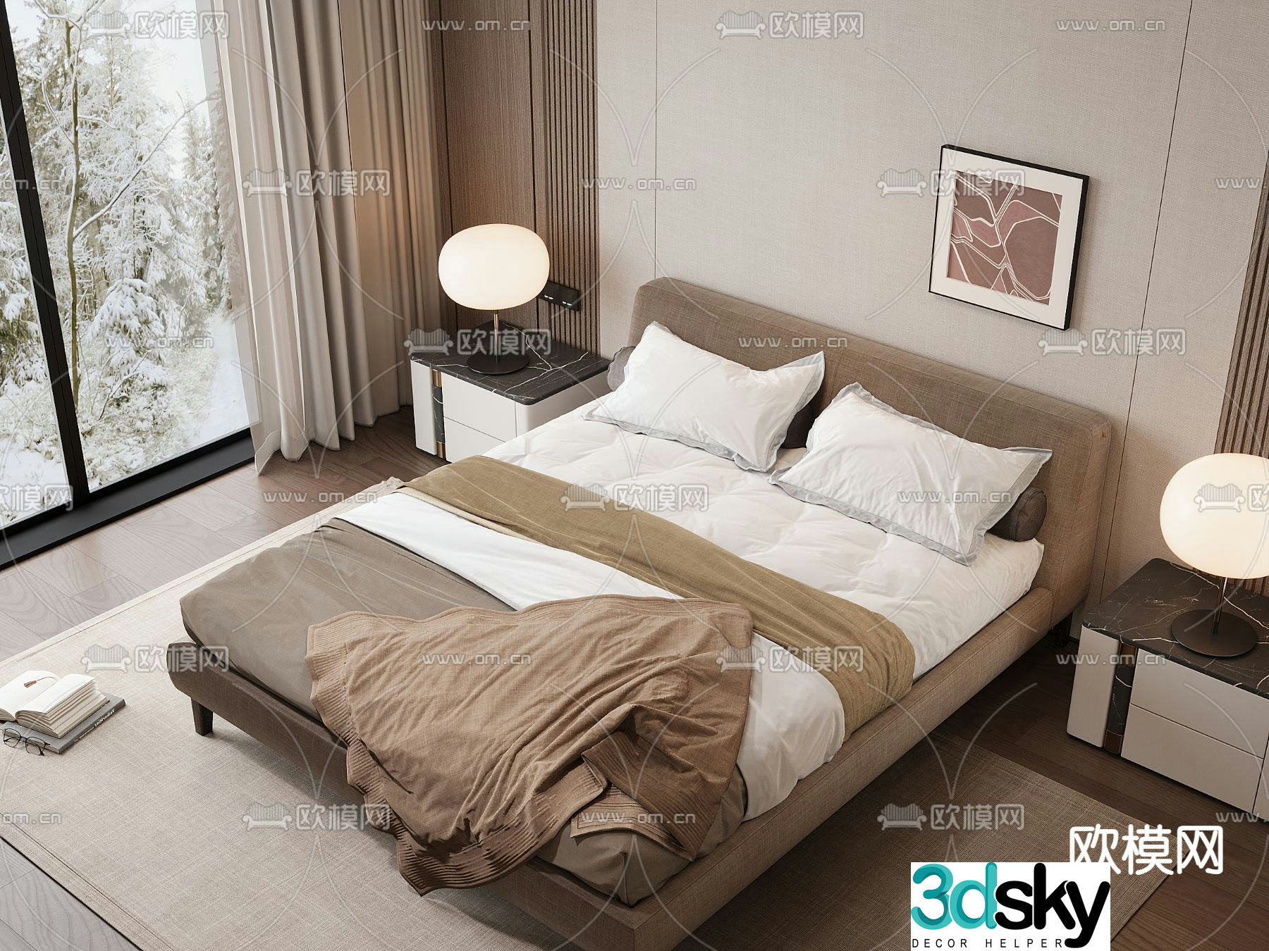 Modern double bed 3d model