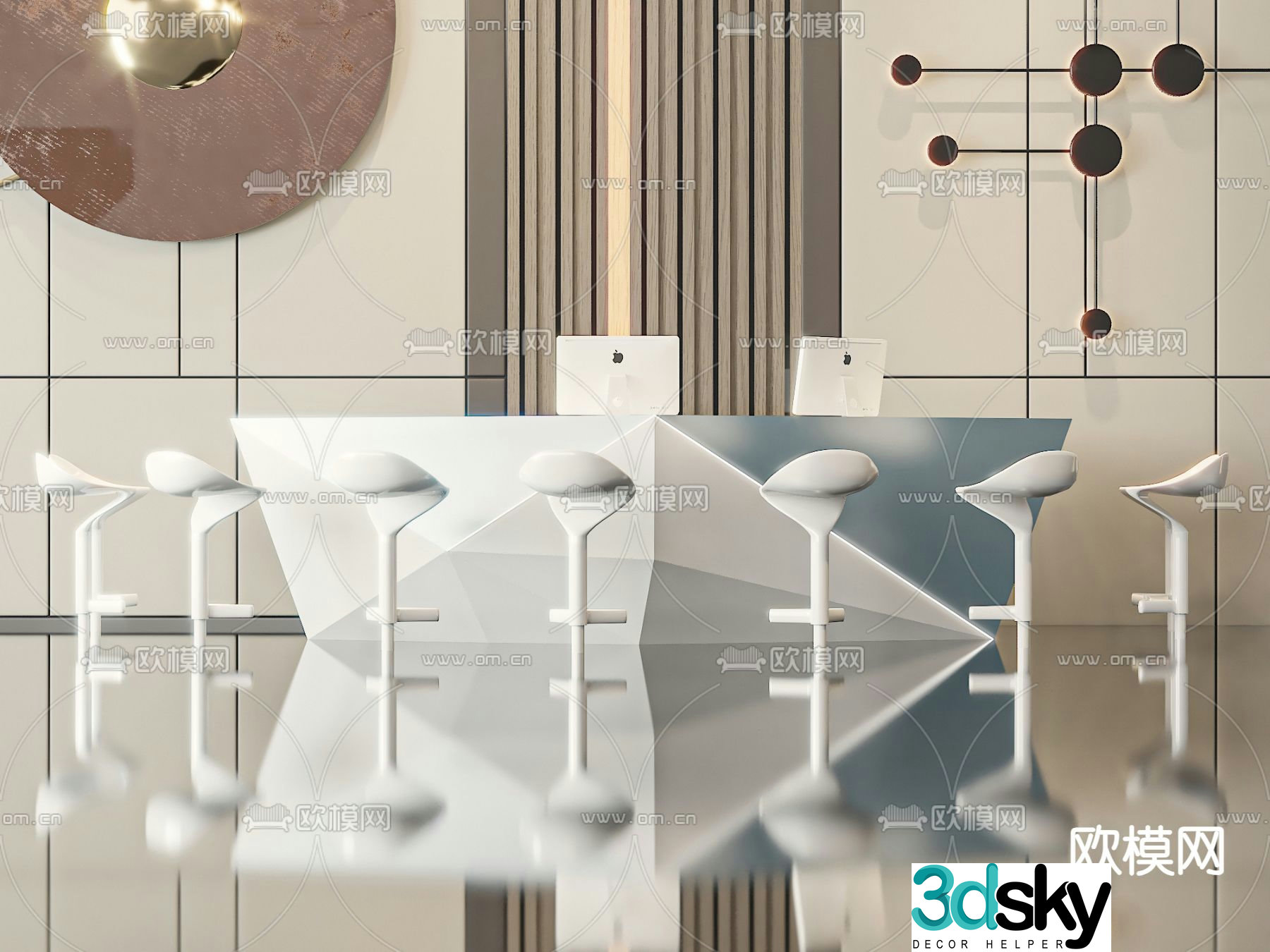 Front desk reception desk 3d model