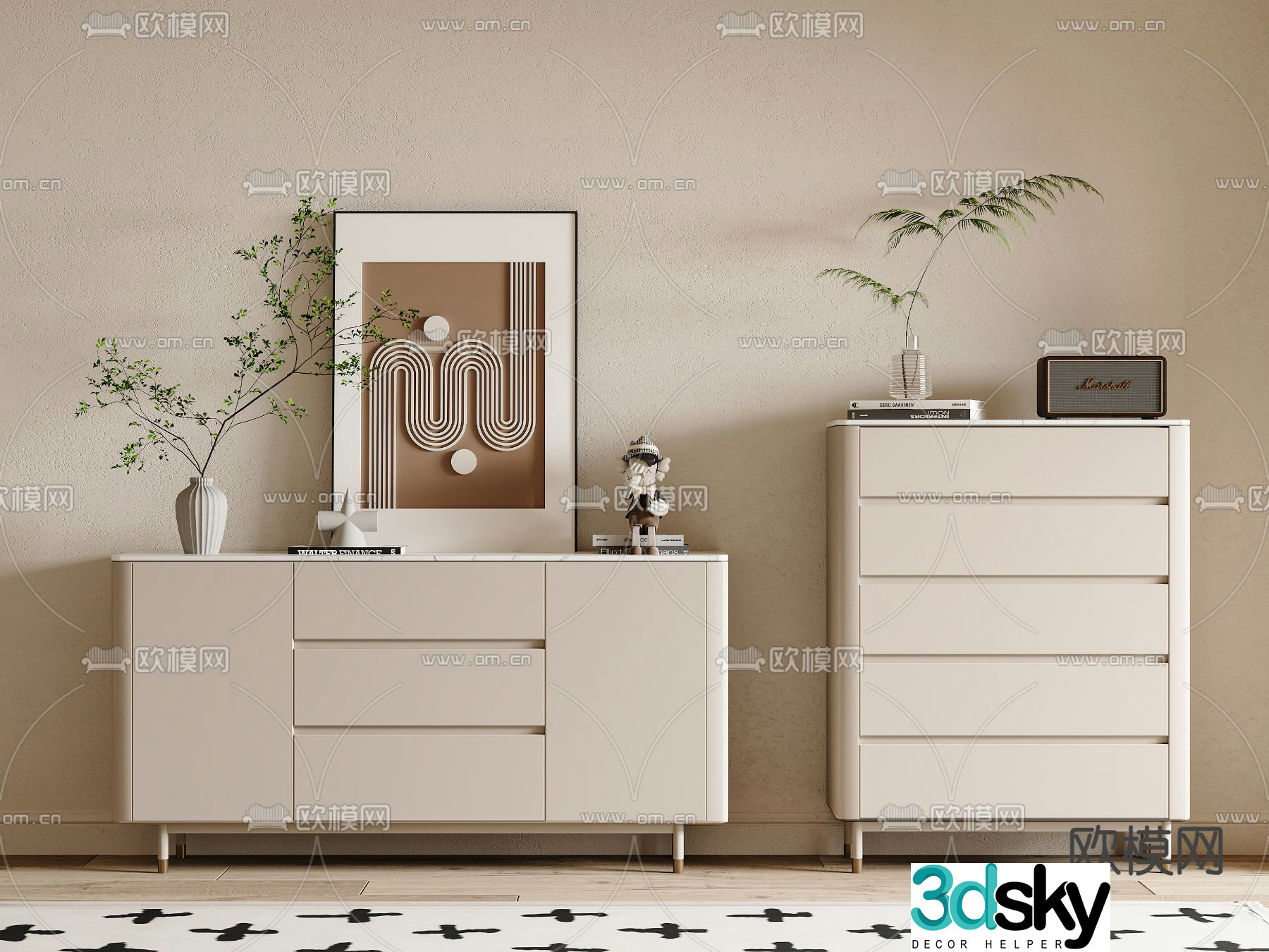 Cream style side cabinet 3D model