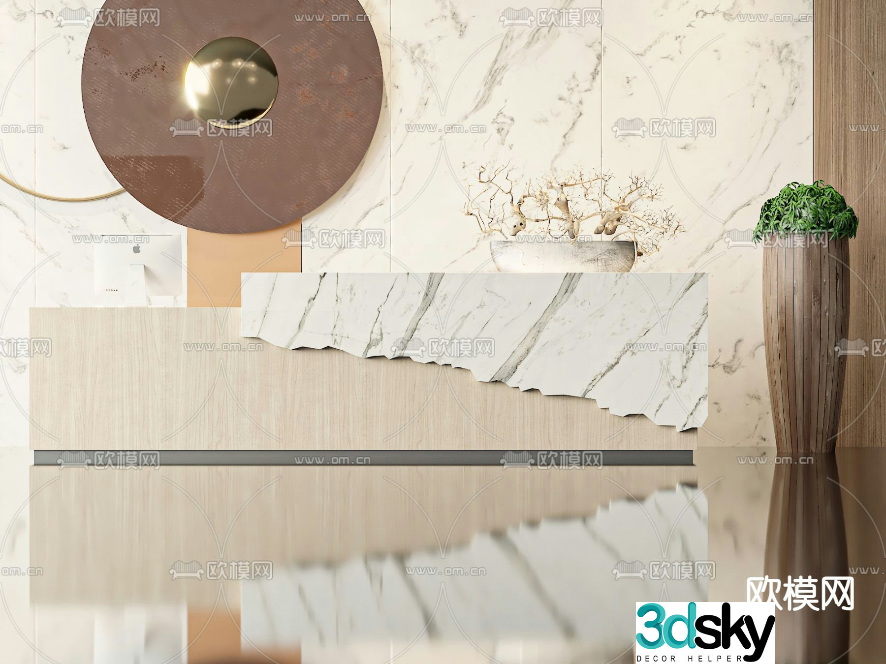 Modern front desk reception desk 3d model