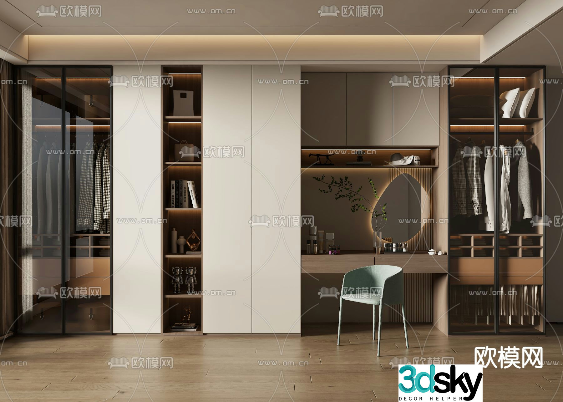 Modern wardrobe dresser integrated cabinet 3d model