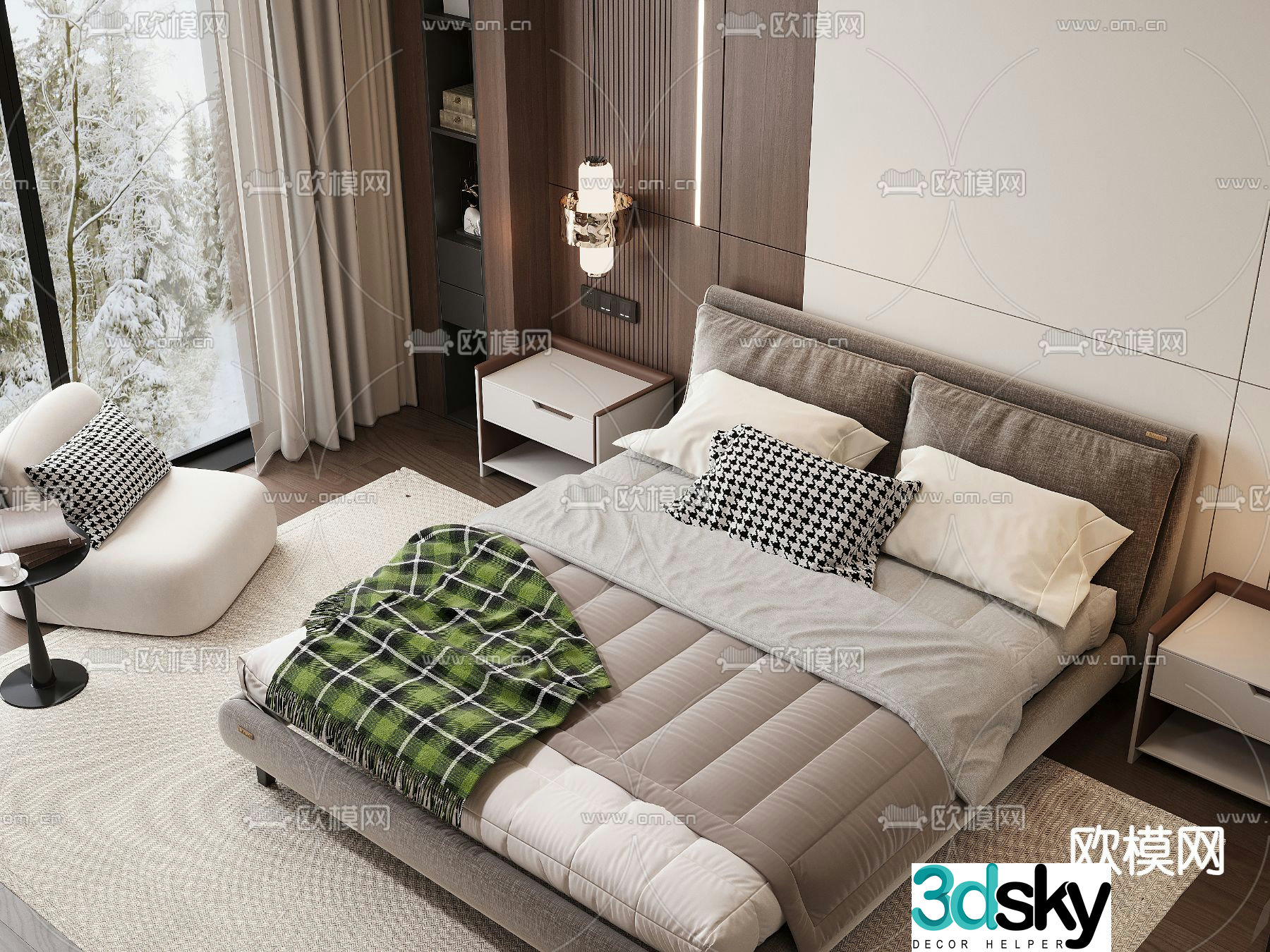 Modern double bed 3d model