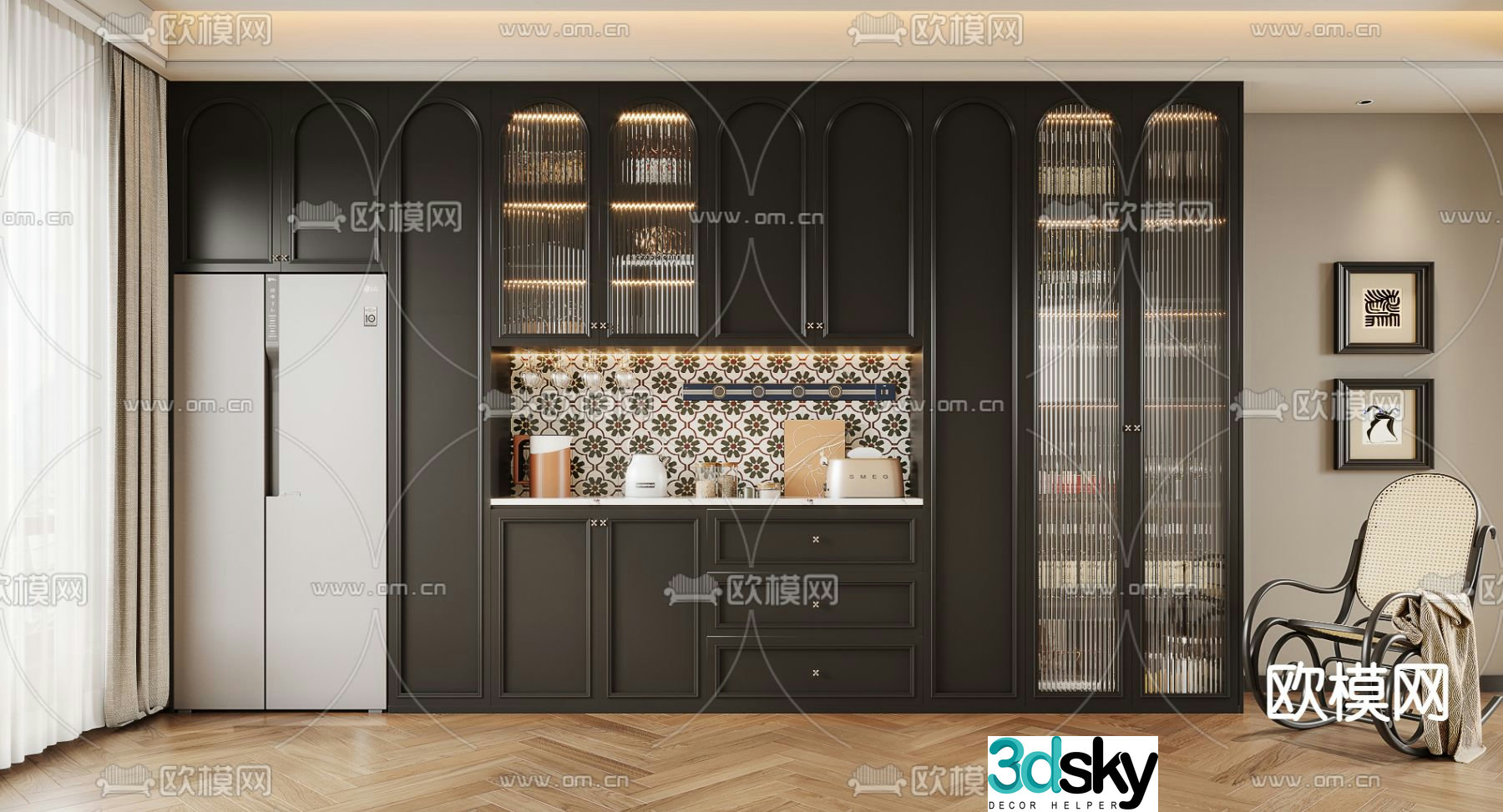 French glass wine cabinet 3d model