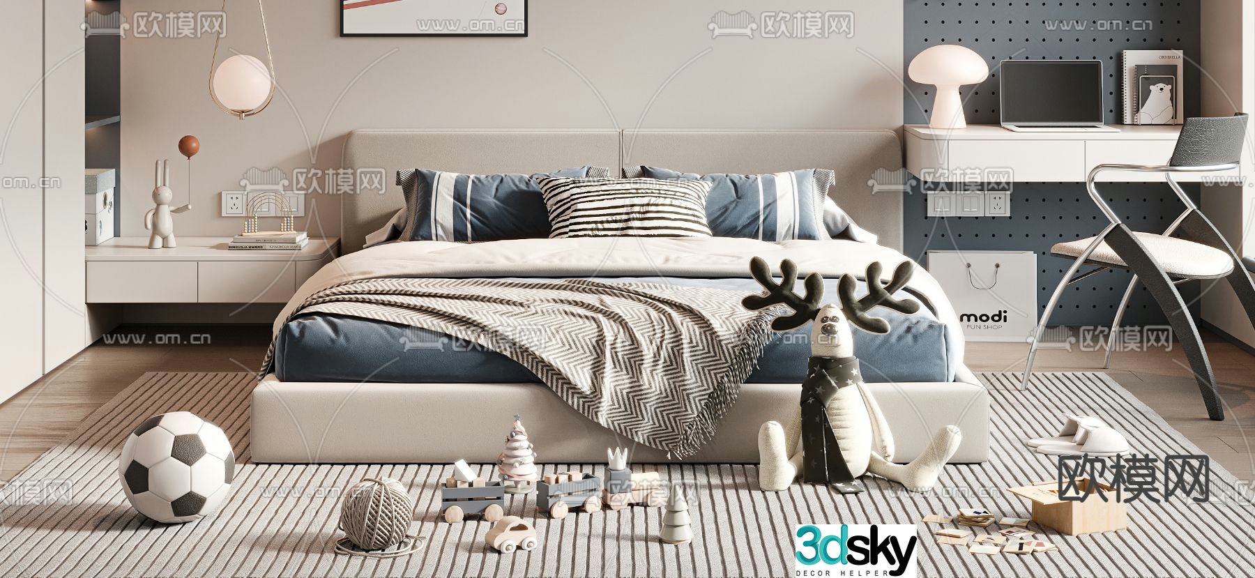 Modern children’s bed double bed 3d model