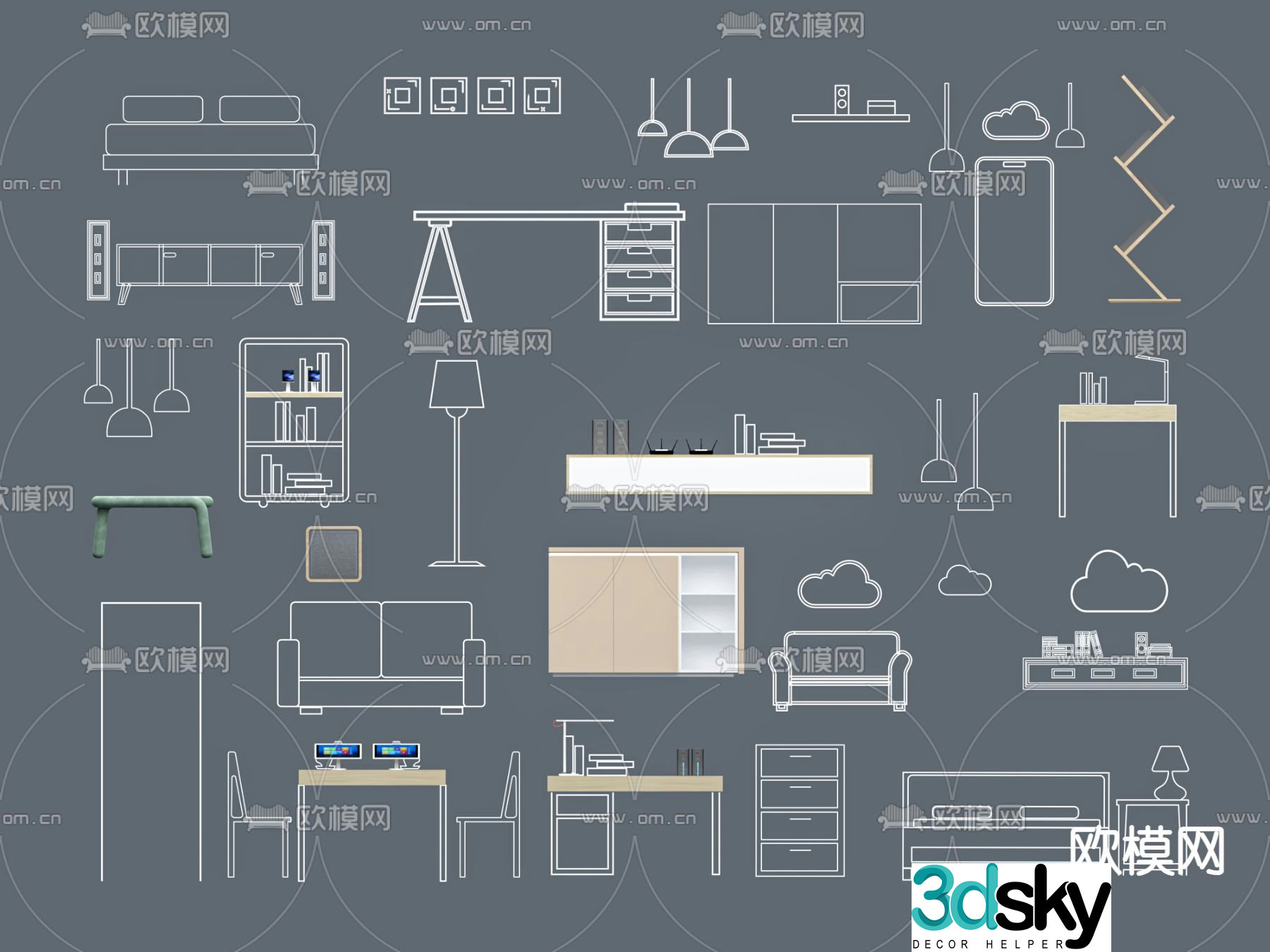 Smart home wall decoration glowing line icon 3d model