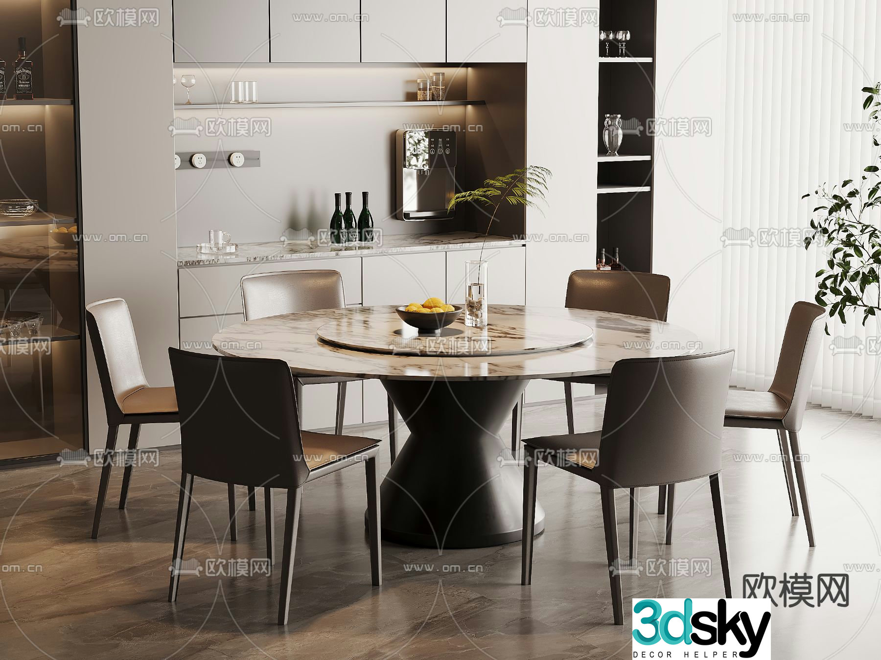 Marble dining table and chairs 3d model