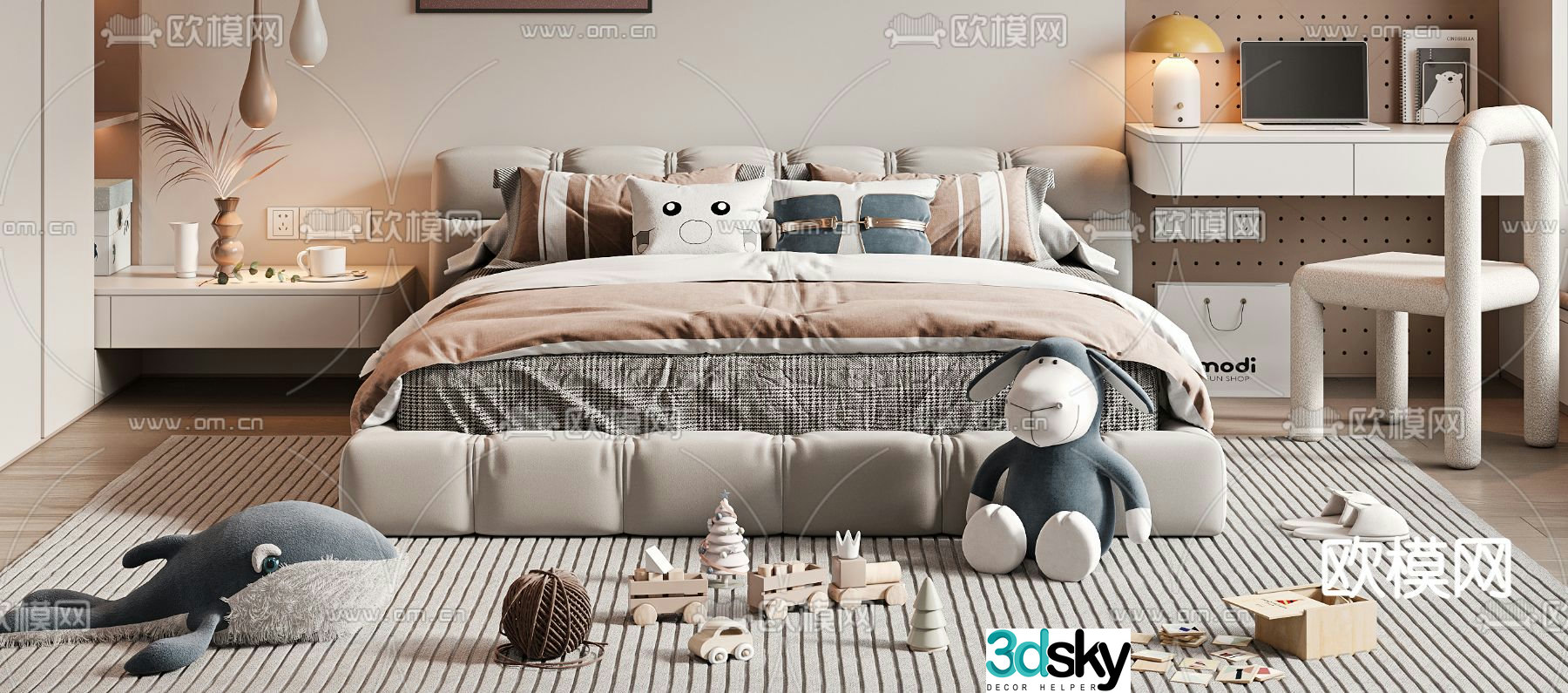 Modern children’s bed double bed 3d model