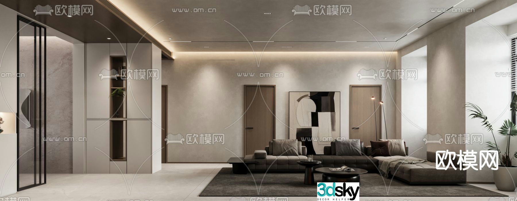 Modern living and dining room 3d model