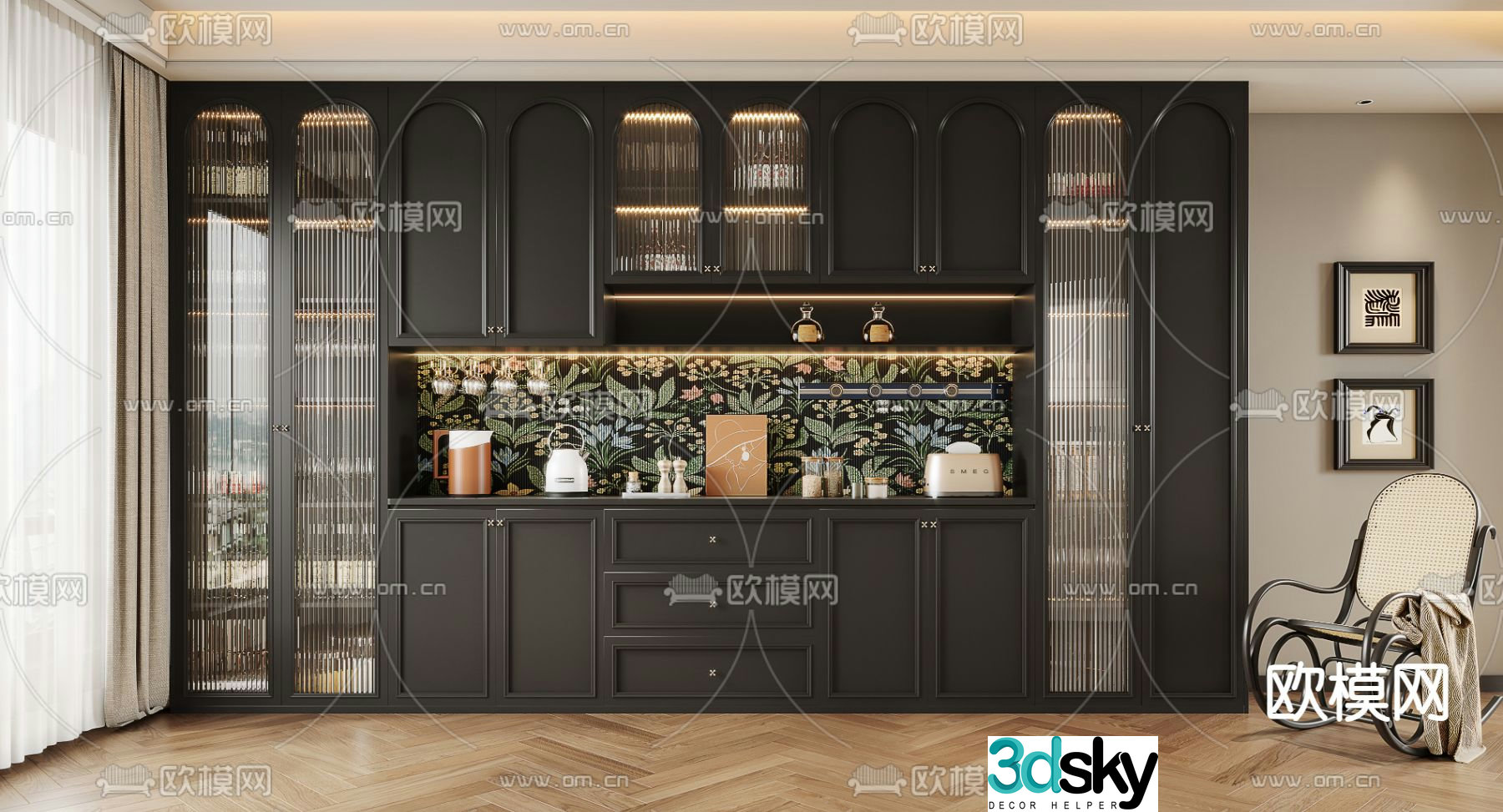 French wine cabinet sideboard 3d model