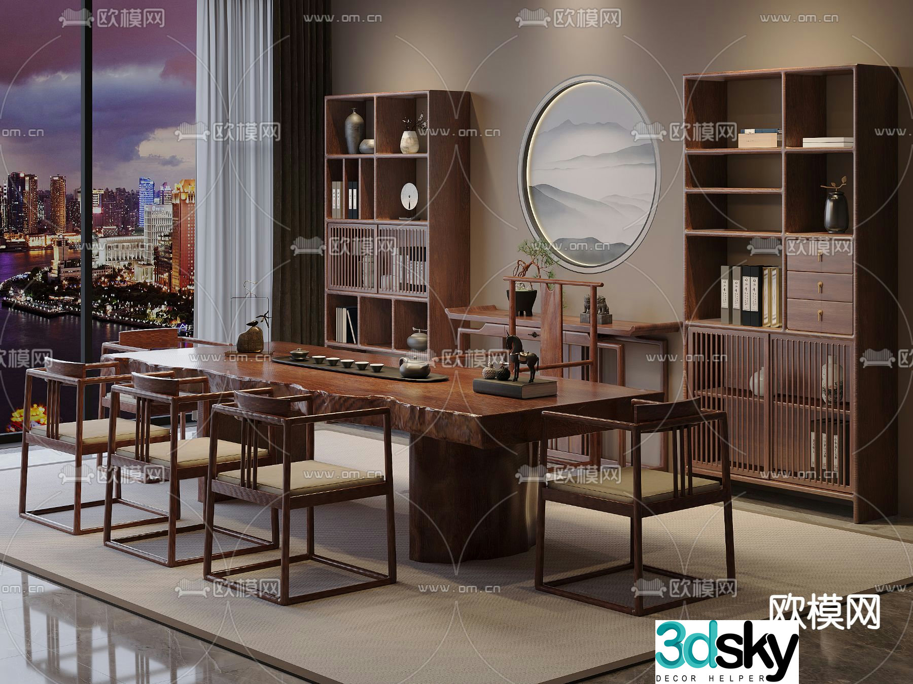 New Chinese style tea table and chairs tea table 3d model