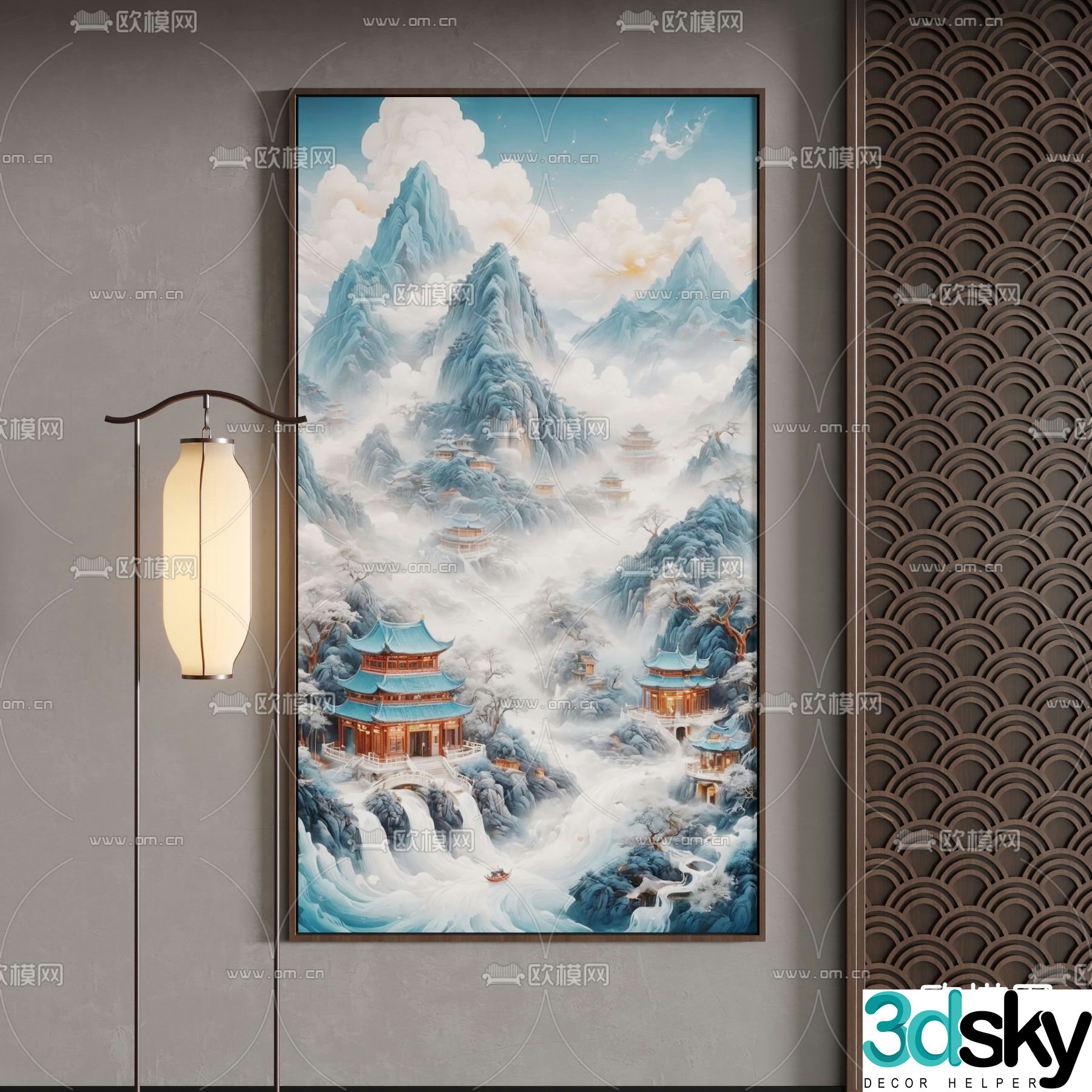 New Chinese style hanging paintings decorative paintings ink paintings 3D model