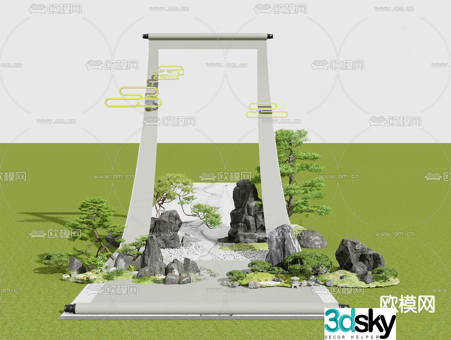 Rockery landscaping plant pile 3D model