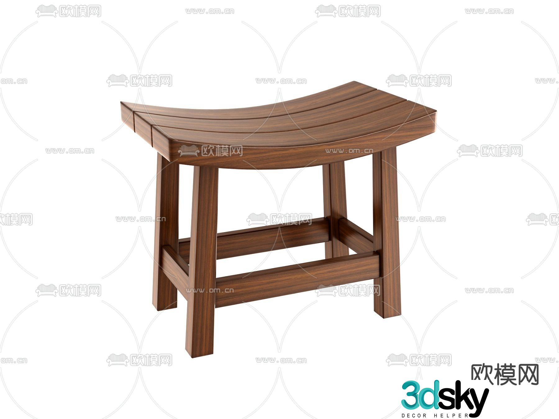 solid wood stool low stool wooden stool 3d model